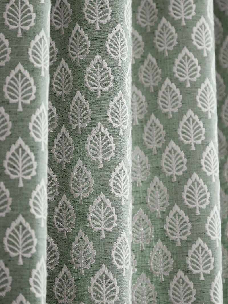 Teal Blue Collection embroidered leaf eyelet curtains (British brand)