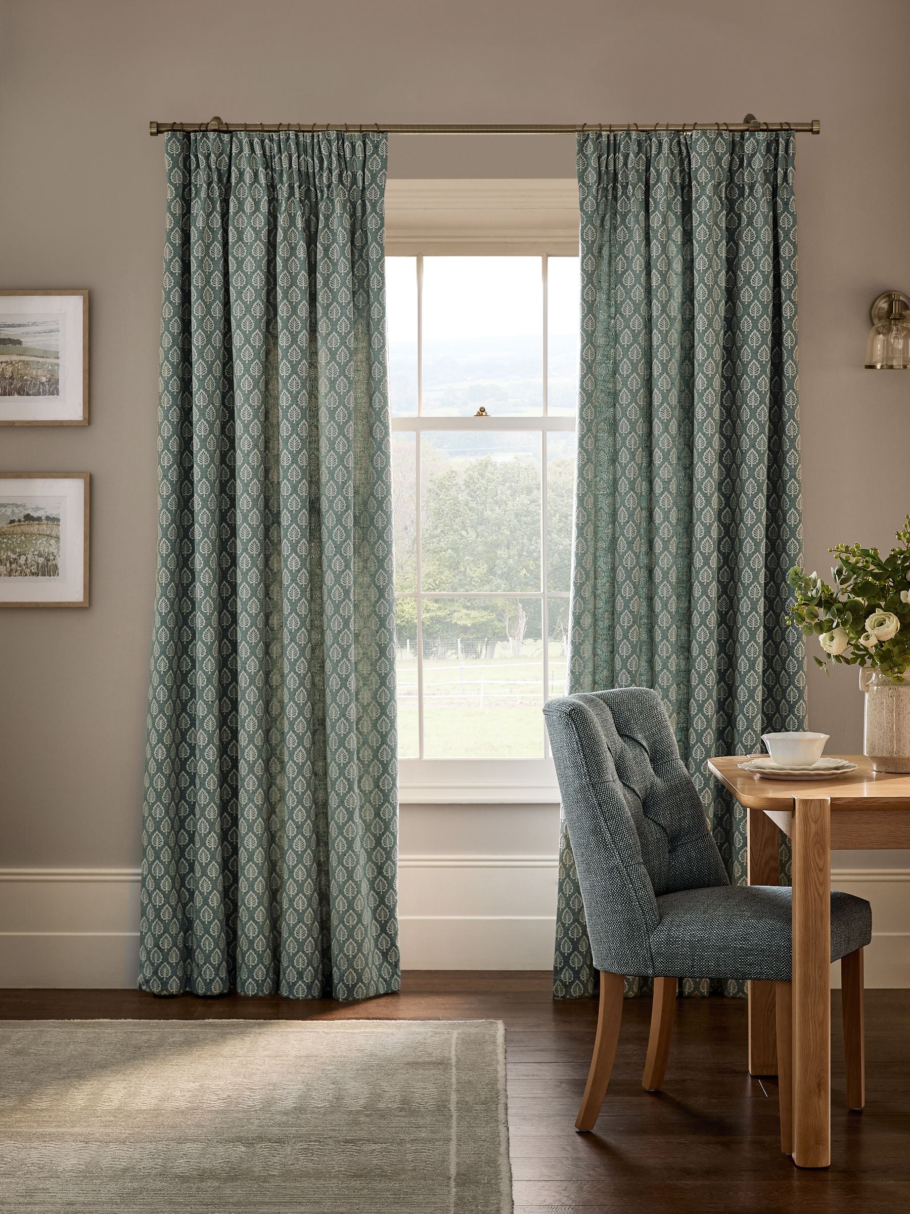Teal Blue Collection embroidered curtains, imported from the UK