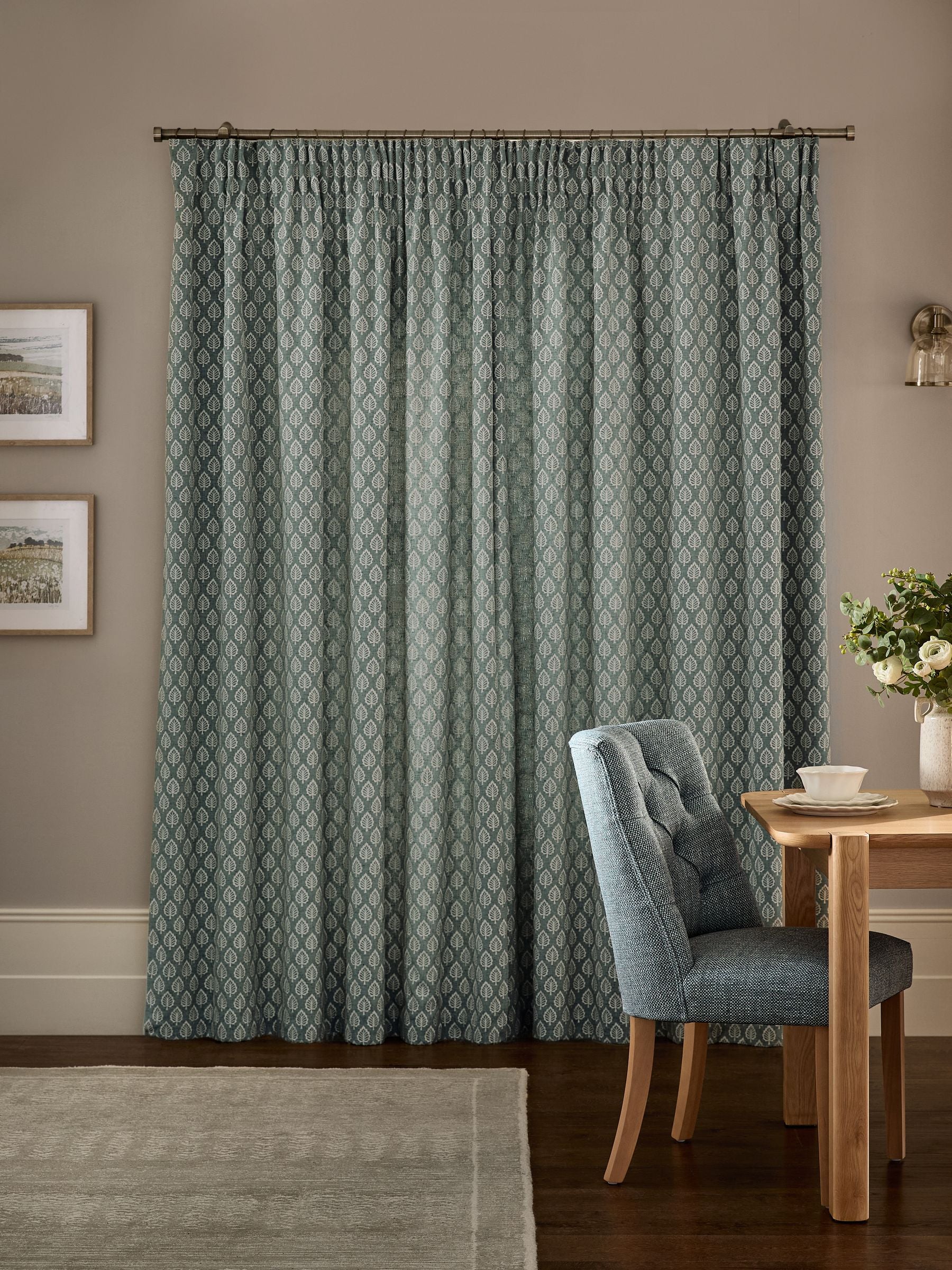 Teal Blue Collection embroidered curtains, imported from the UK