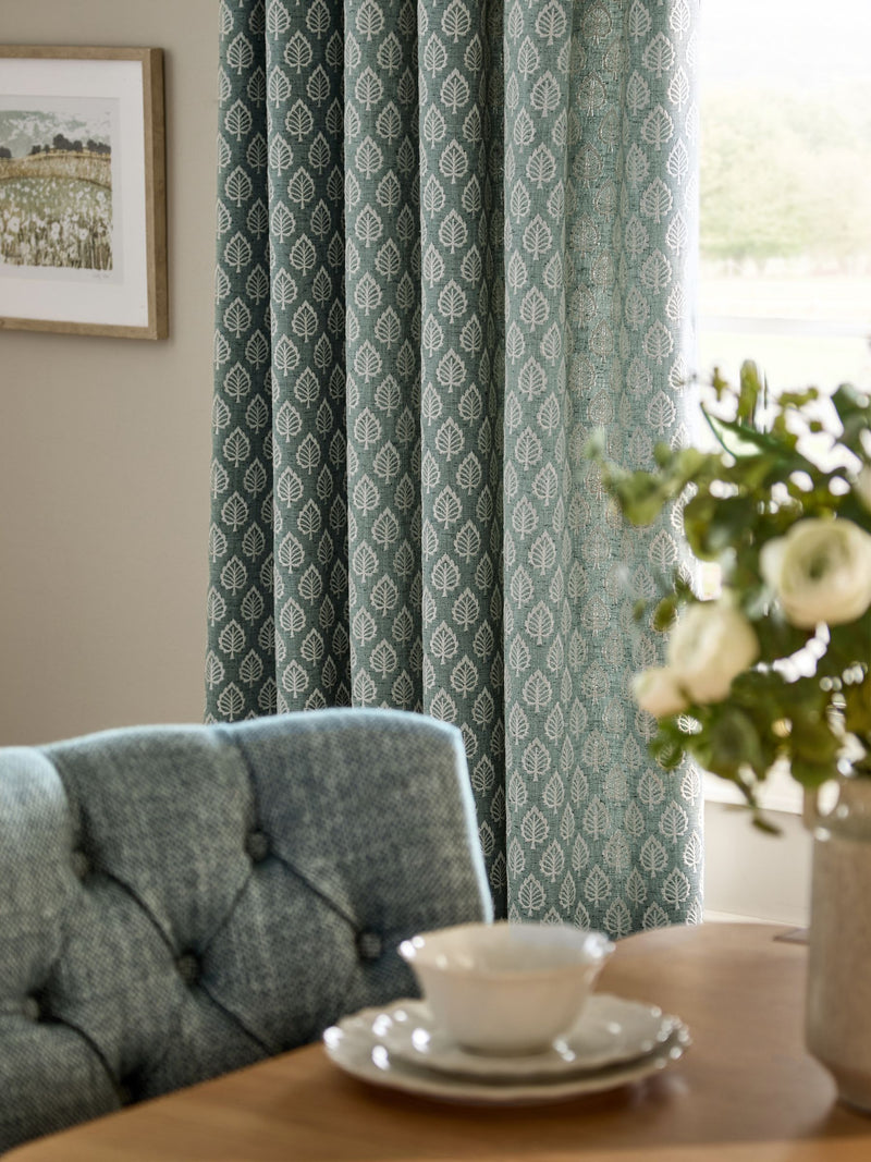 Teal Blue Collection embroidered curtains, imported from the UK