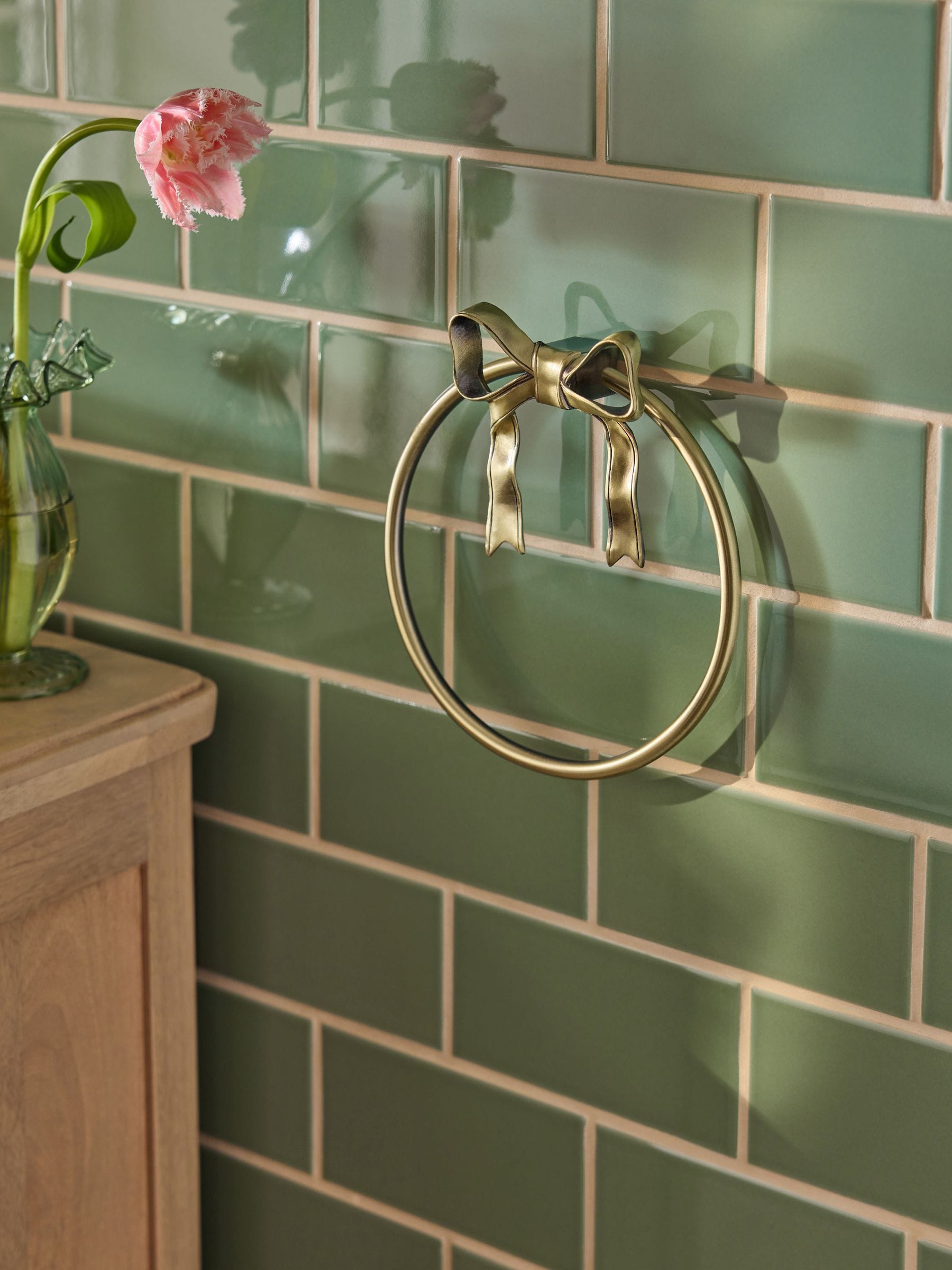 Gold bow towel ring bathroom accessory, UK version