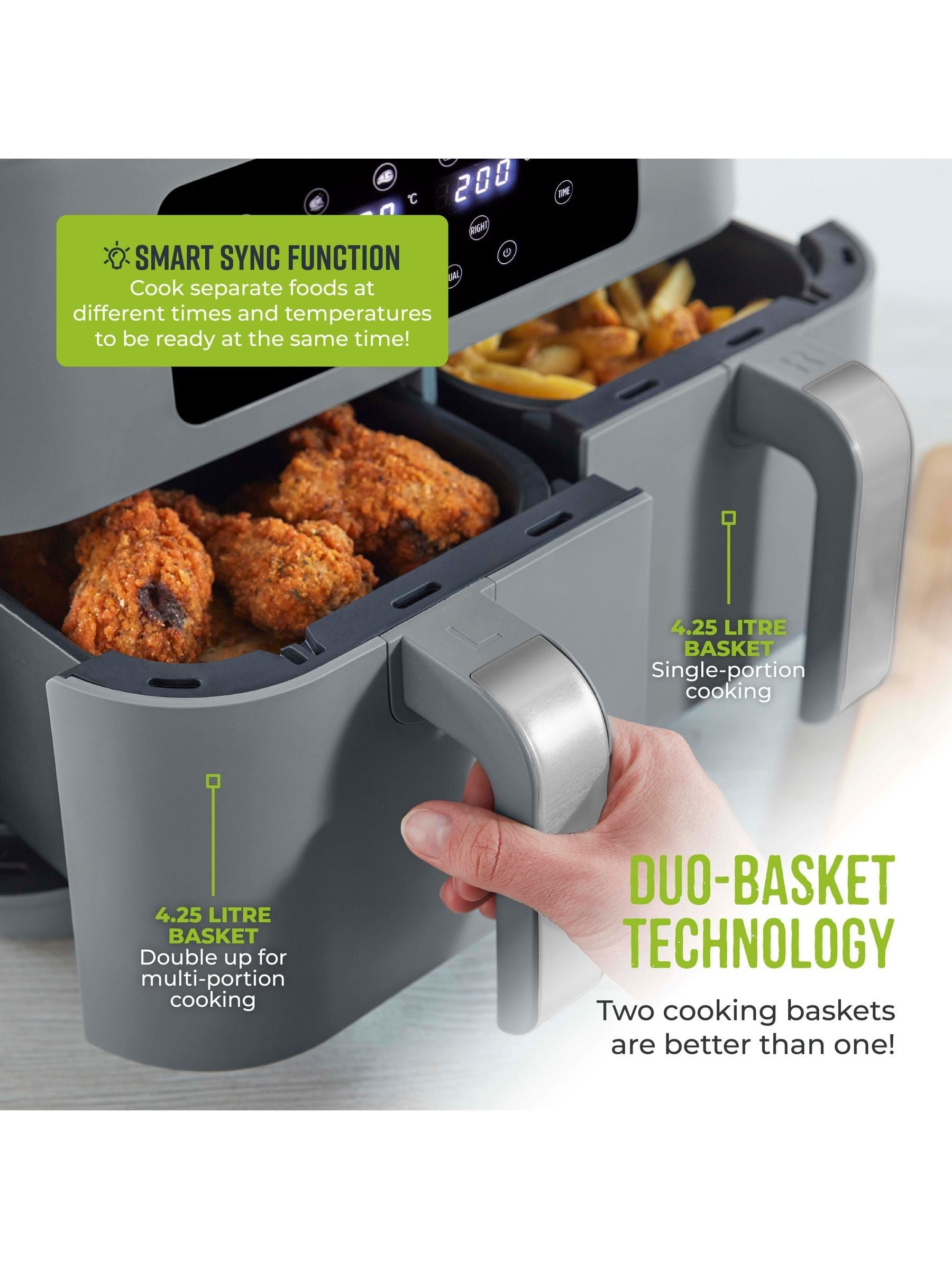 Tower grey Vortx 8.5L dual basket air fryer (British brand)