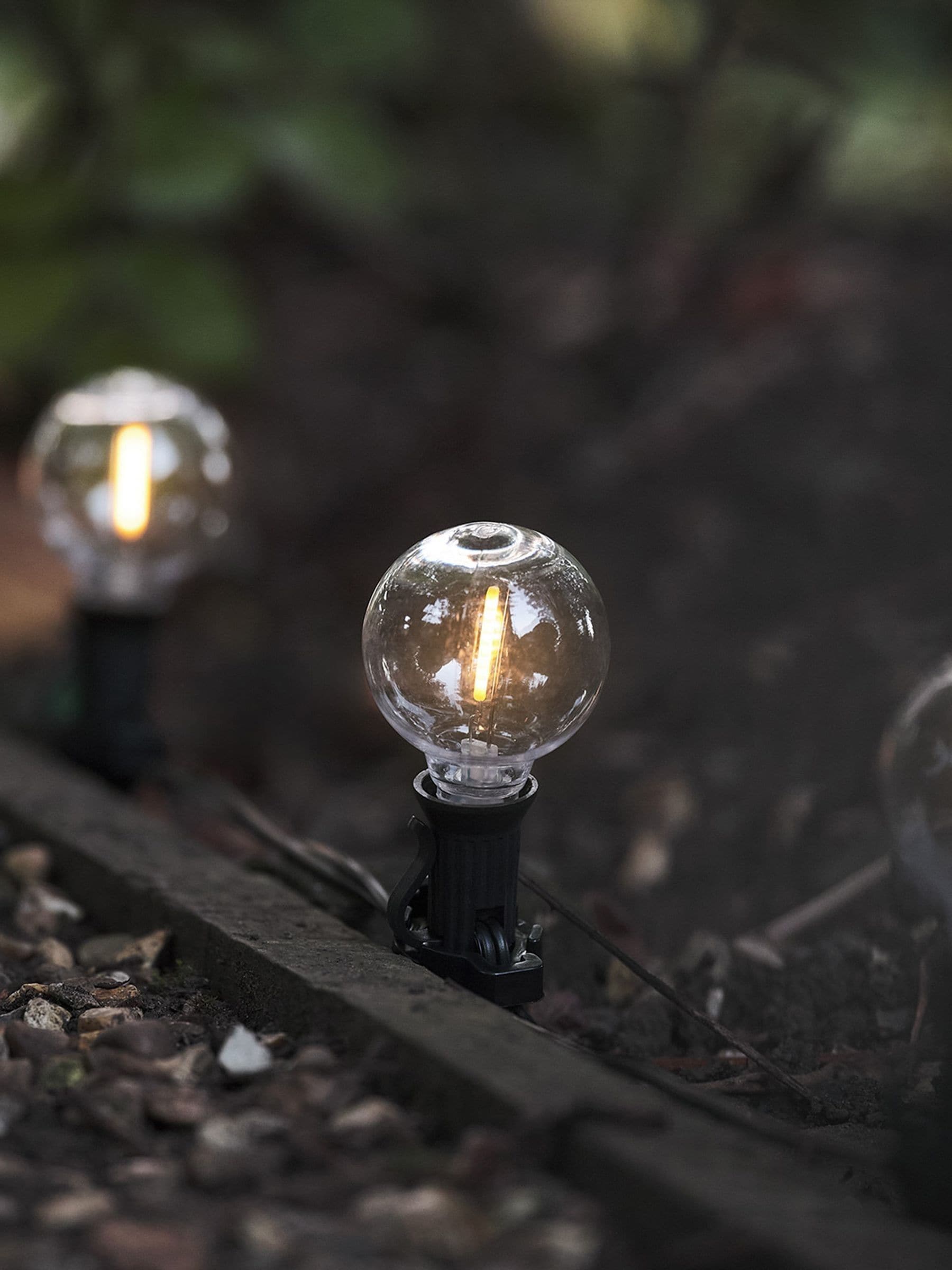 Lights4fun warm white LED festoon lights with mini stakes, imported from the UK
