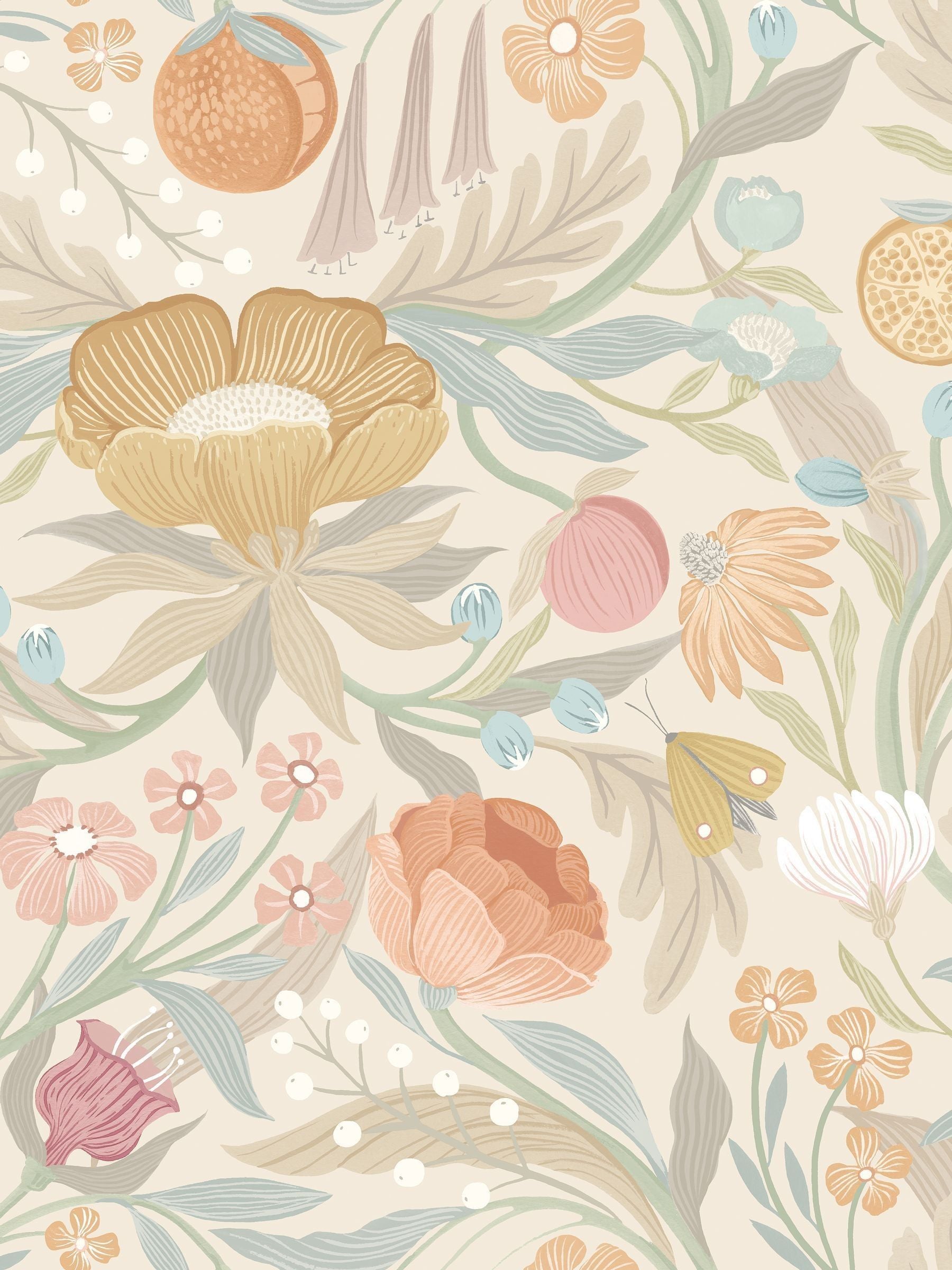 Ohpopsi Chalk Parchment Clementine Wallpaper Sample