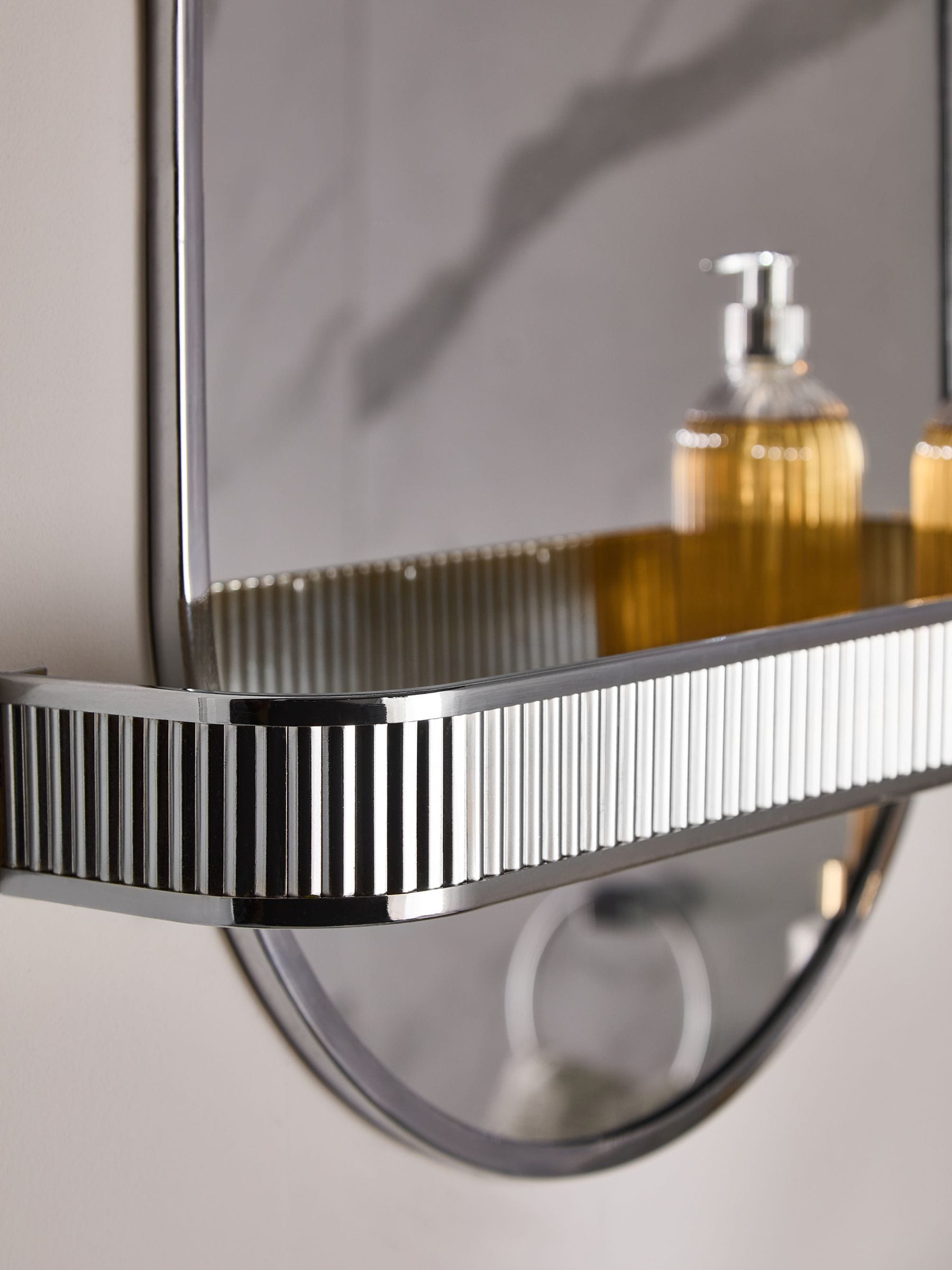 Silver Rib bathroom wall mirror with shelf, 65cm - British product