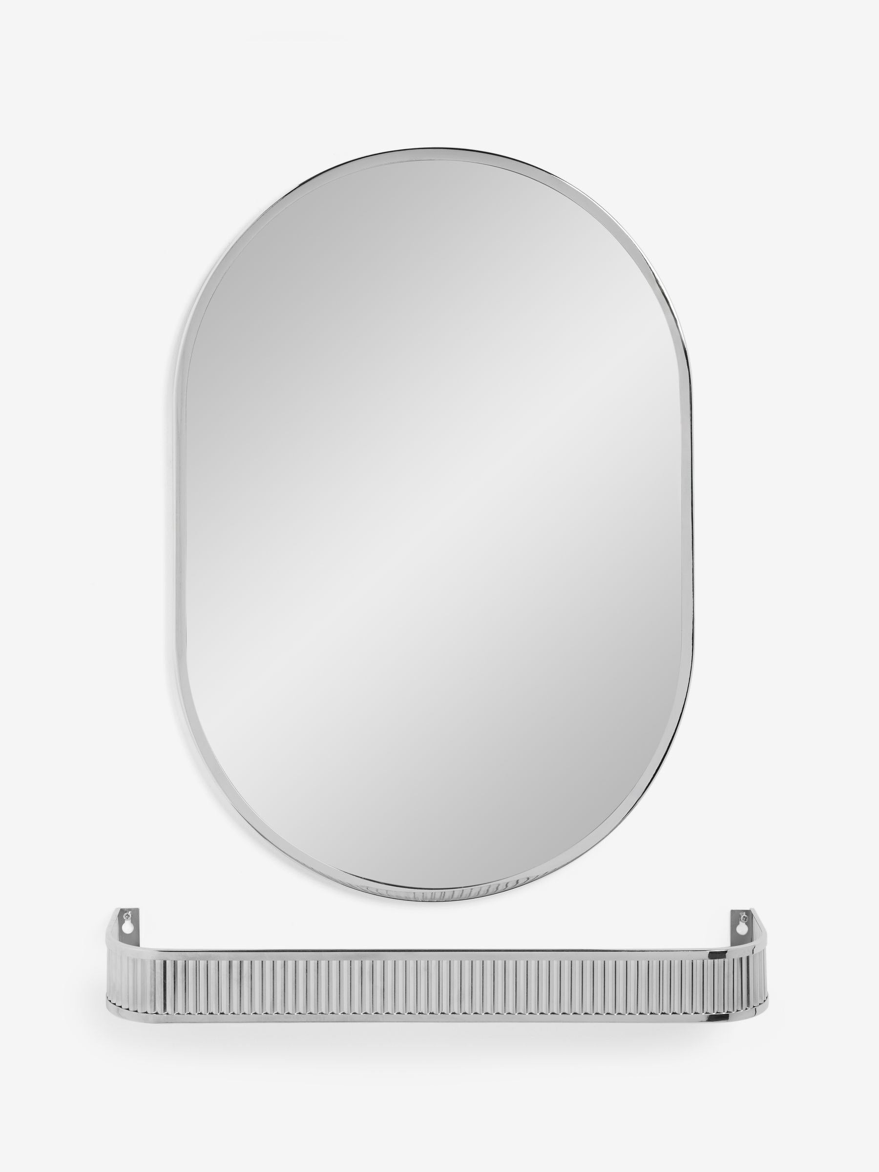 Silver Rib bathroom wall mirror with shelf, 65cm - British product