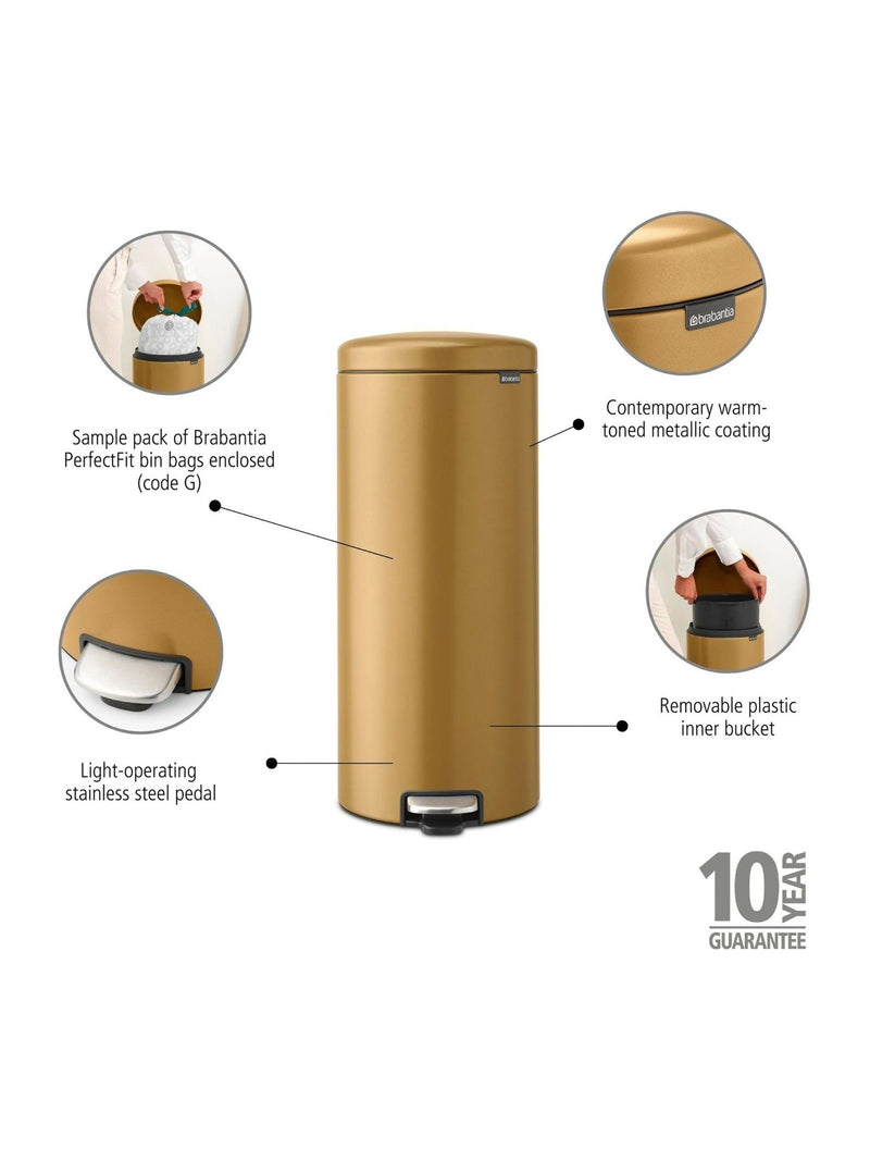 Brabantia warm gold pedal bin 30L - British product