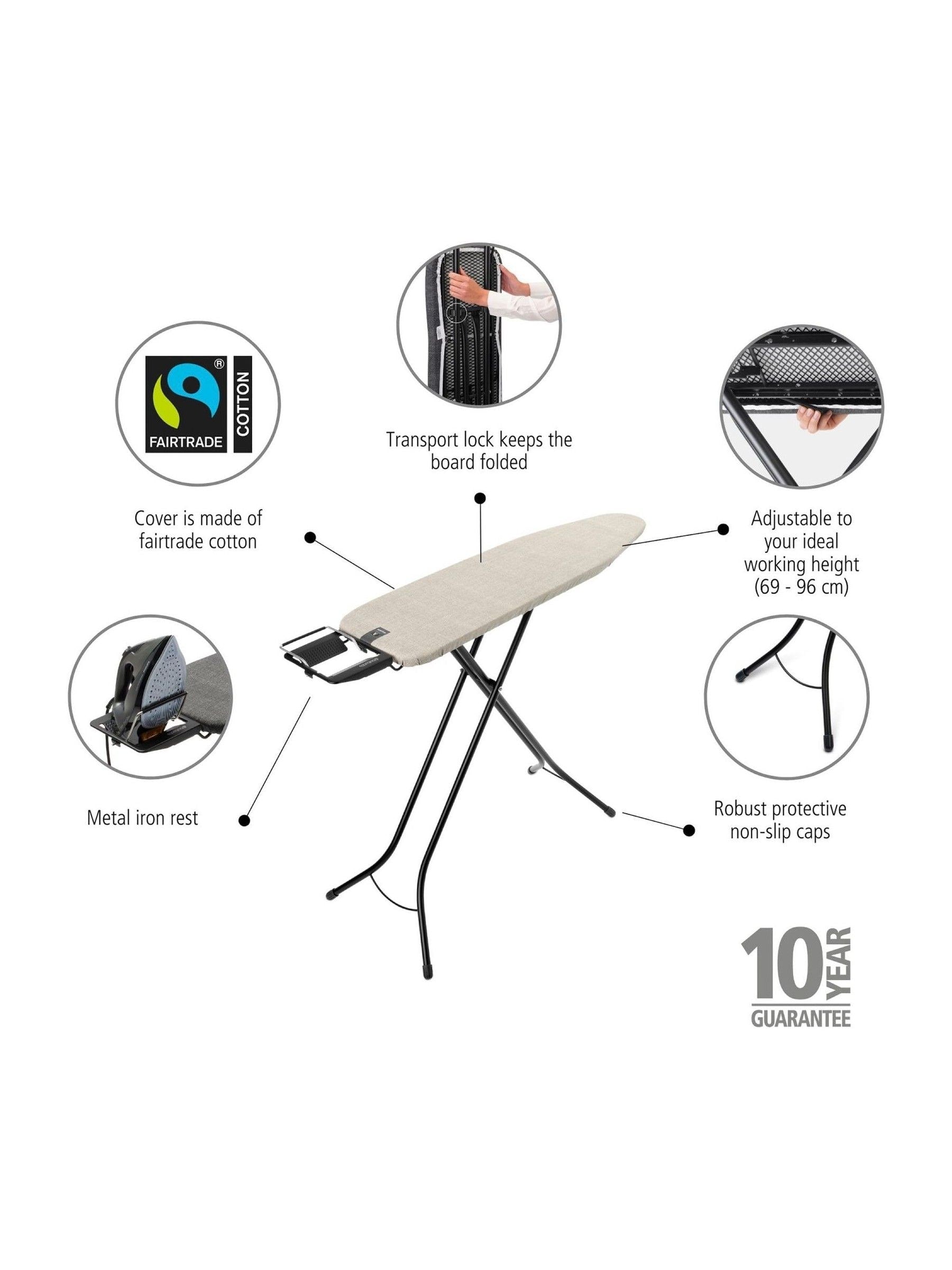 Brabantia denim grey ironing board size A with steam iron rest, UK version
