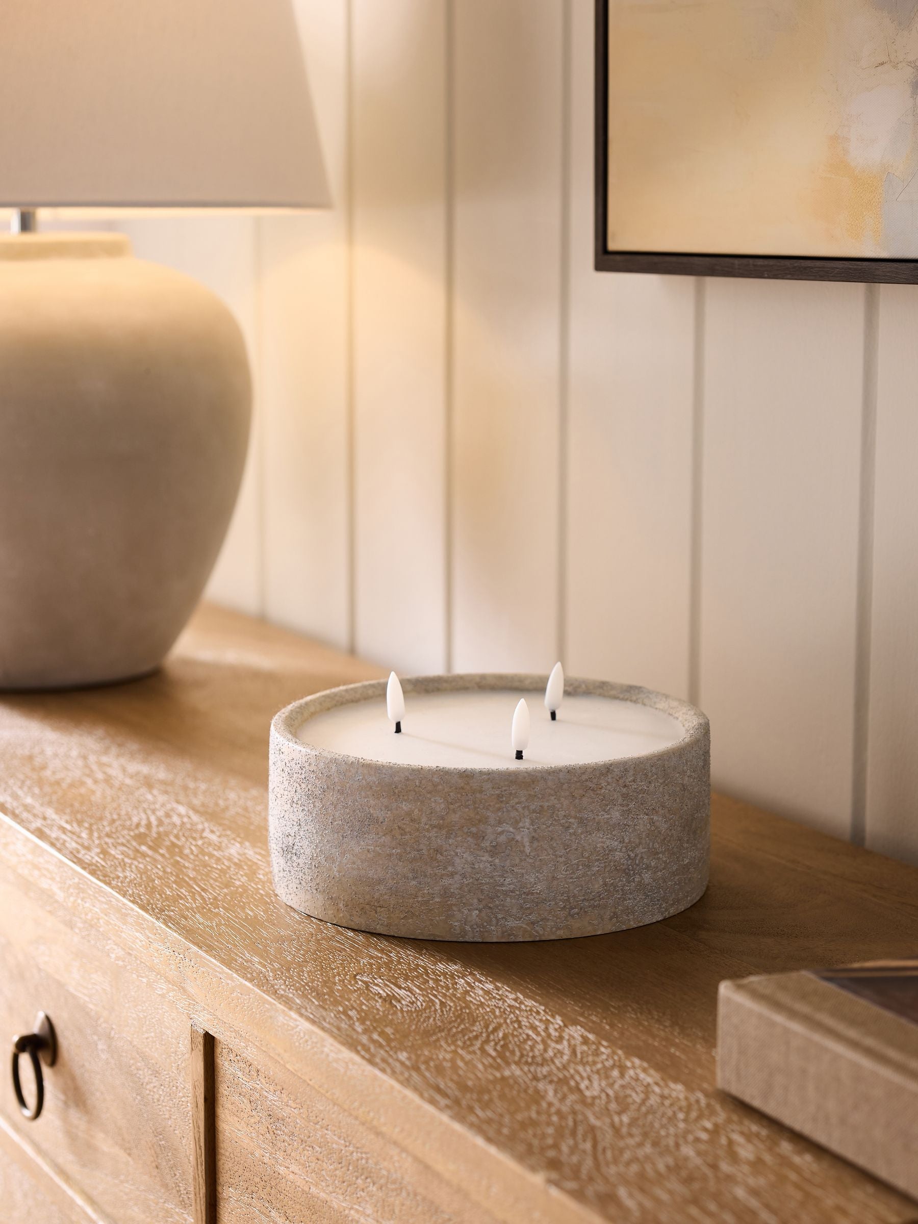 Lydford Cream 3 Wick LED Candle, UK version