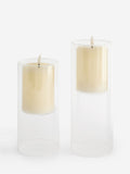 Set of 2 clear glass LED pillar candles unscented (British brand)