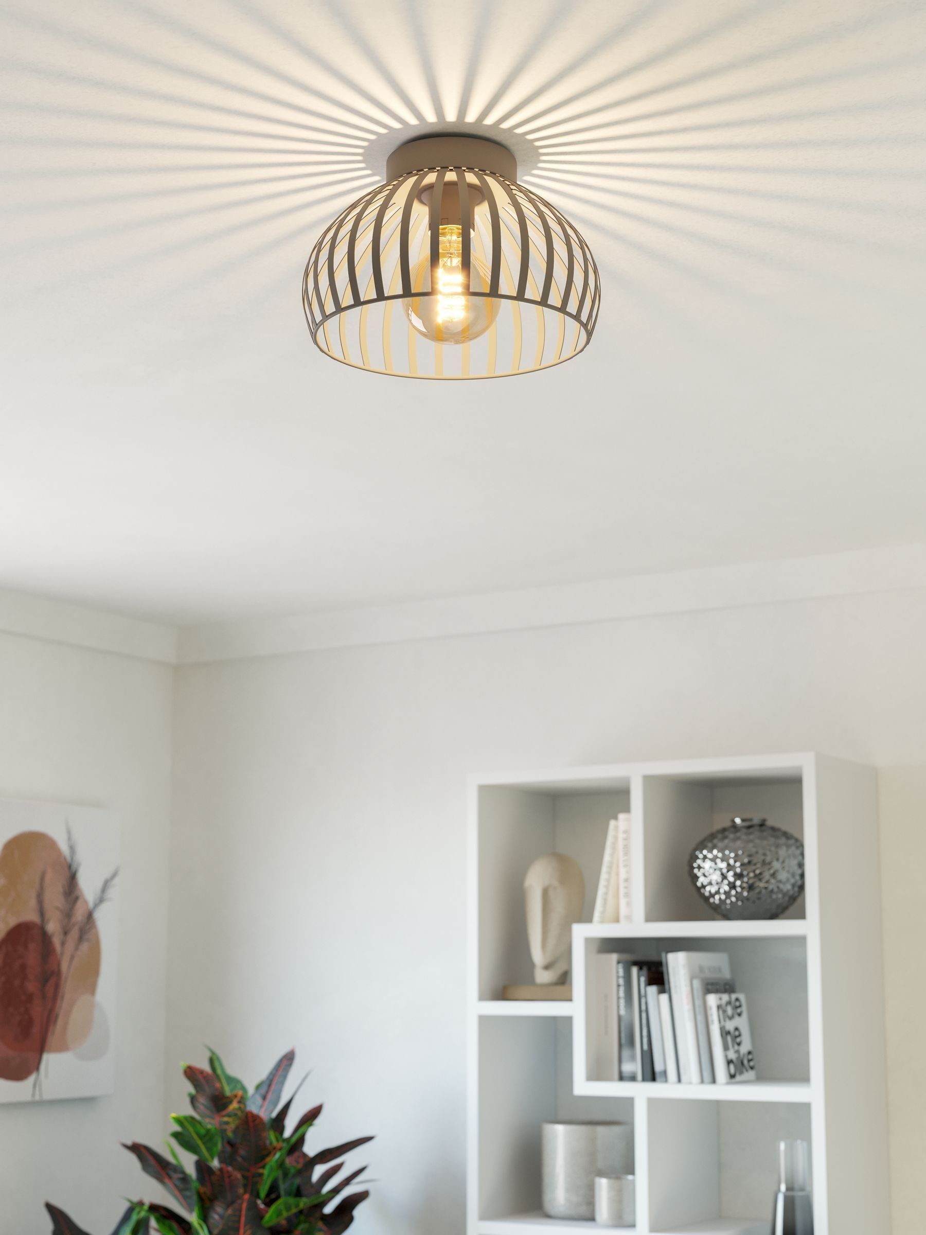 Eglo Mogano 3 caged steel ceiling light sandy - British product