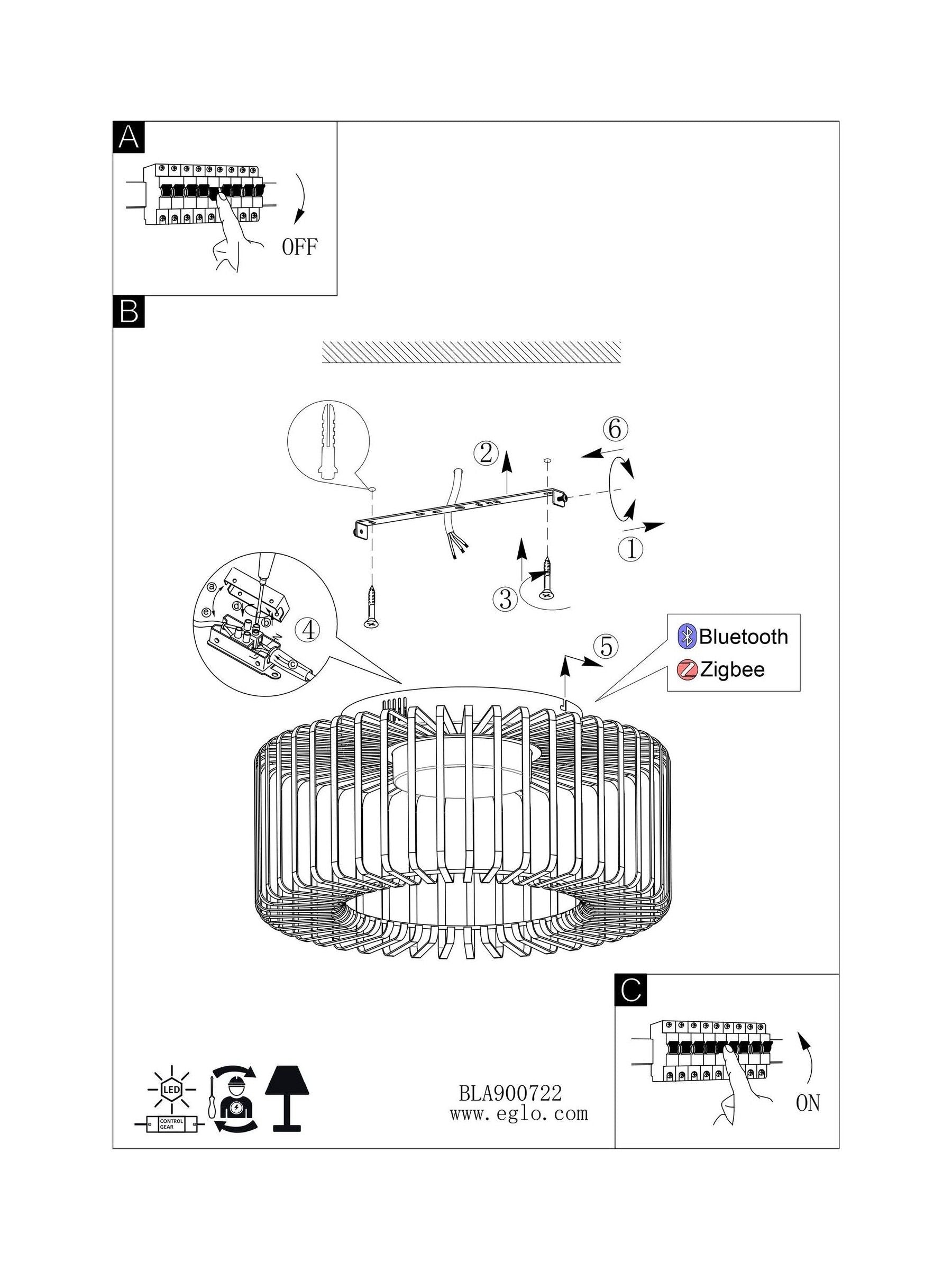 Eglo Black Ginestrone-Z Steel RGB ceiling light (British brand)