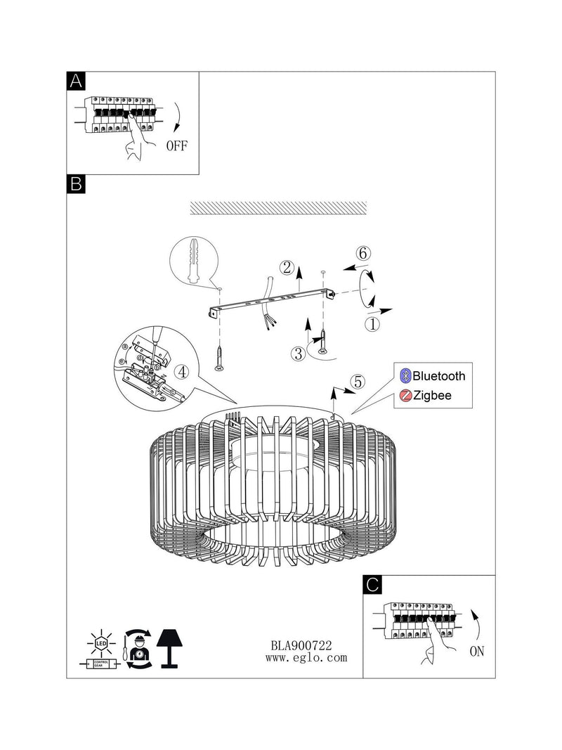 Eglo Black Ginestrone-Z Steel RGB ceiling light (British brand)