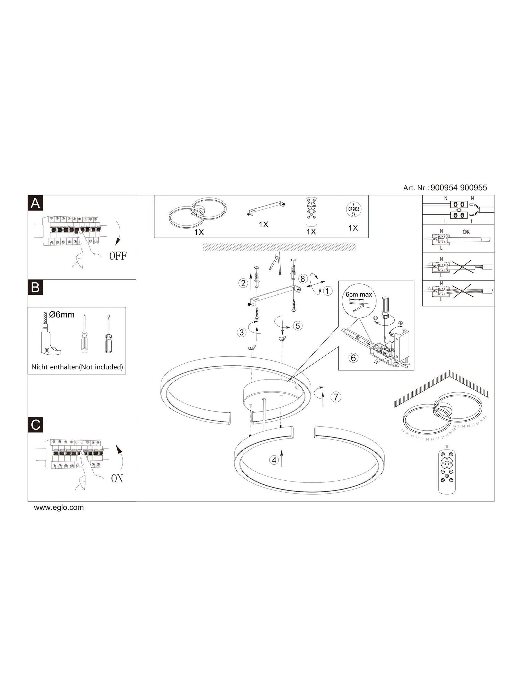 Eglo black Amandolo LED ceiling light 67.5cm, imported from the UK