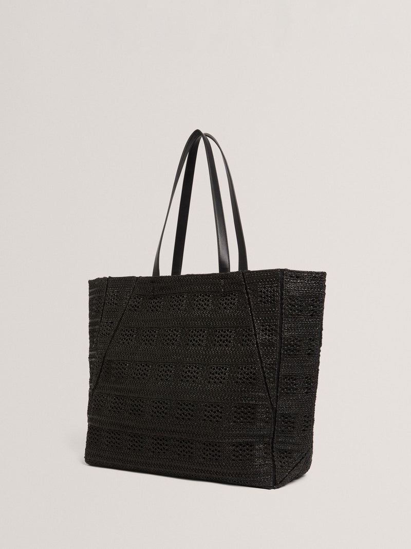 Ted Baker raffia straw collapsible puzzle bag black - British product