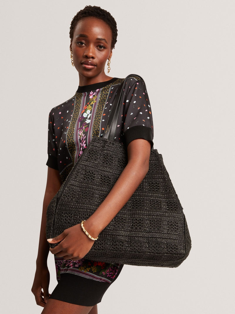 Ted Baker raffia straw collapsible puzzle bag black - British product