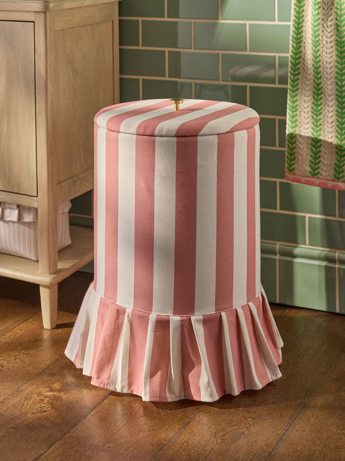 Pink stripe frill laundry bag 55cm tall, UK version