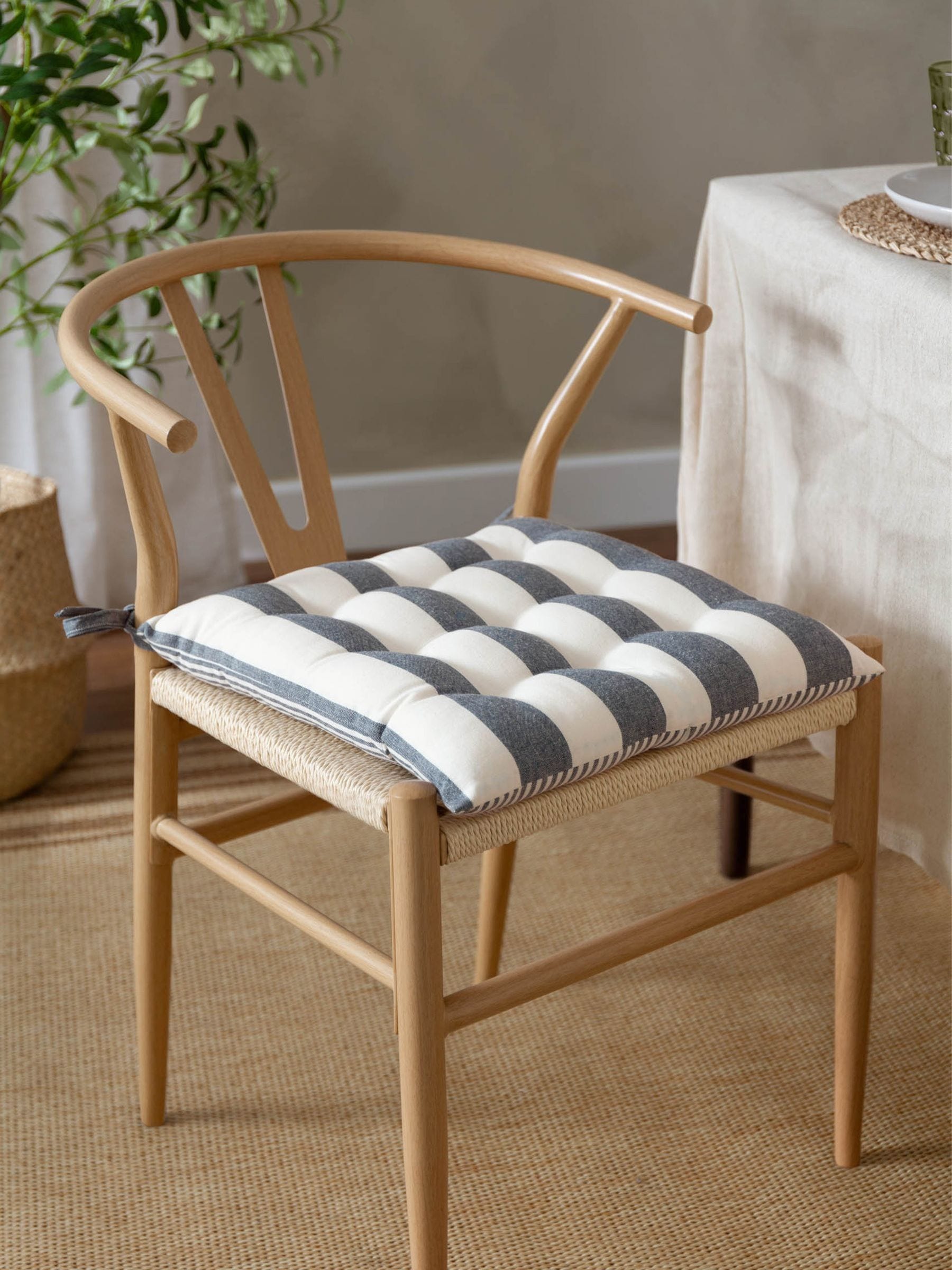 Yard Pecan Hayle Striped Cotton Seat Pads 2 Pack 40cm x 3cm (British brand)