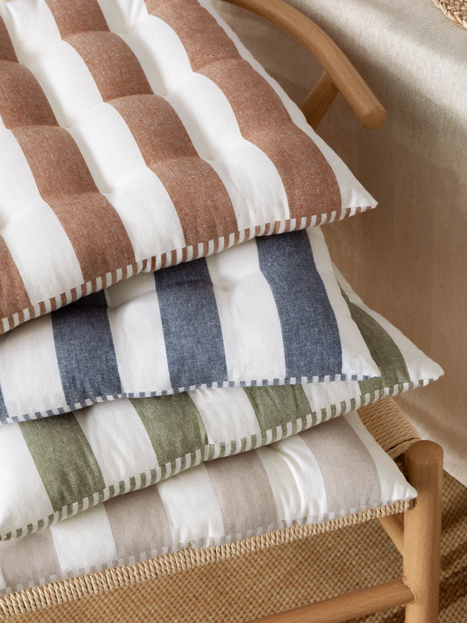 Yard Pecan Hayle Striped Cotton Seat Pads 2 Pack 40cm x 3cm (British brand)
