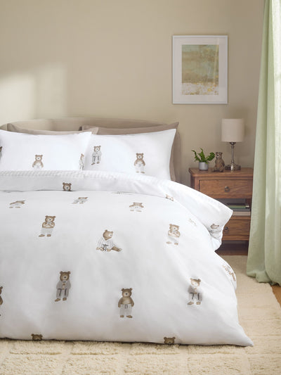 Next White Natural Bertie Bear Reversible Duvet Cover and Pillowcase Set 2 Pack- Buy online at McGrocer