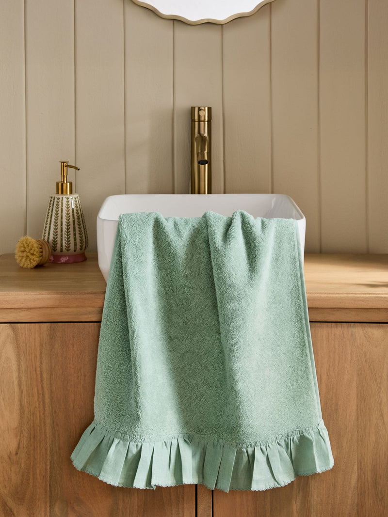 Sage green frill hand towel (British brand)