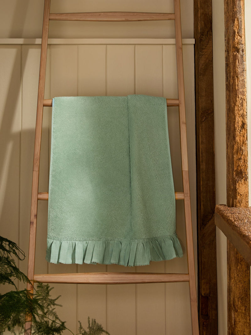 Sage green frill hand towel (British brand)