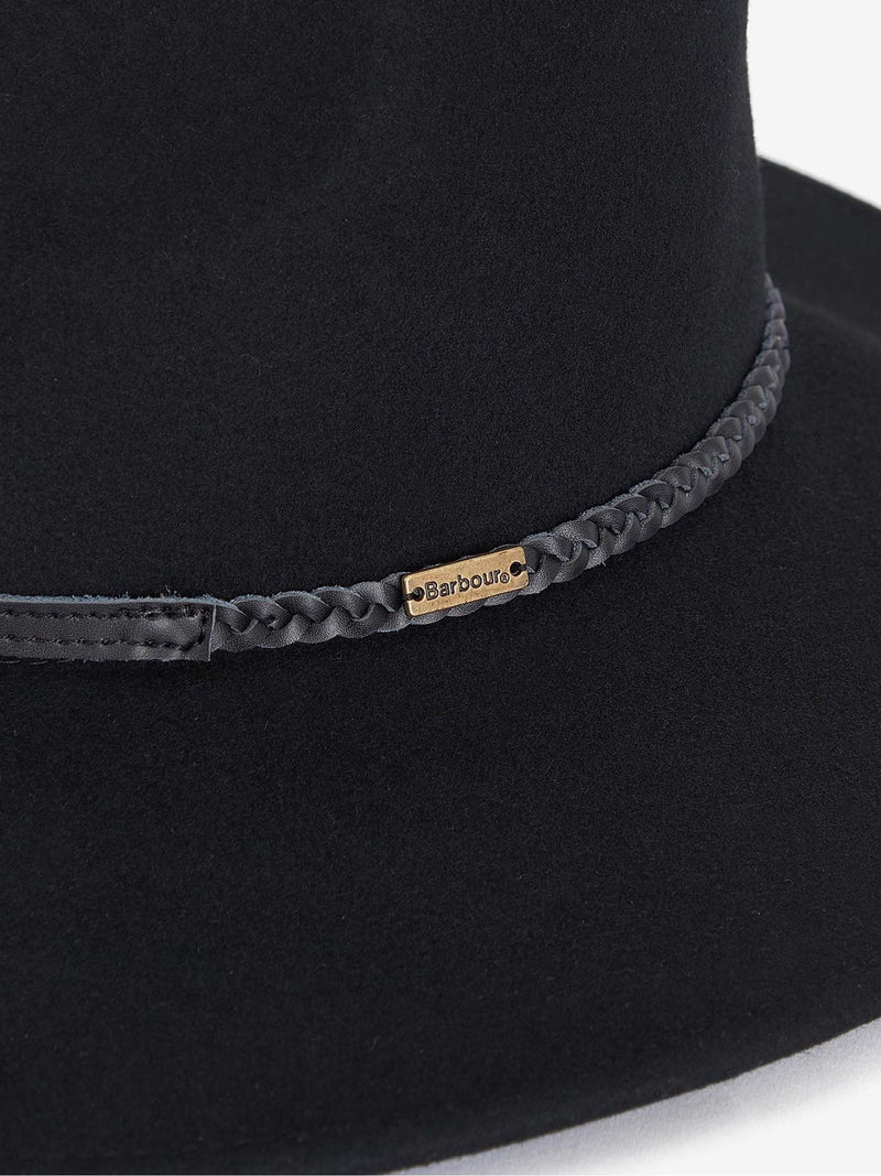 Barbour Tack fedora hat in jet black, imported from the UK
