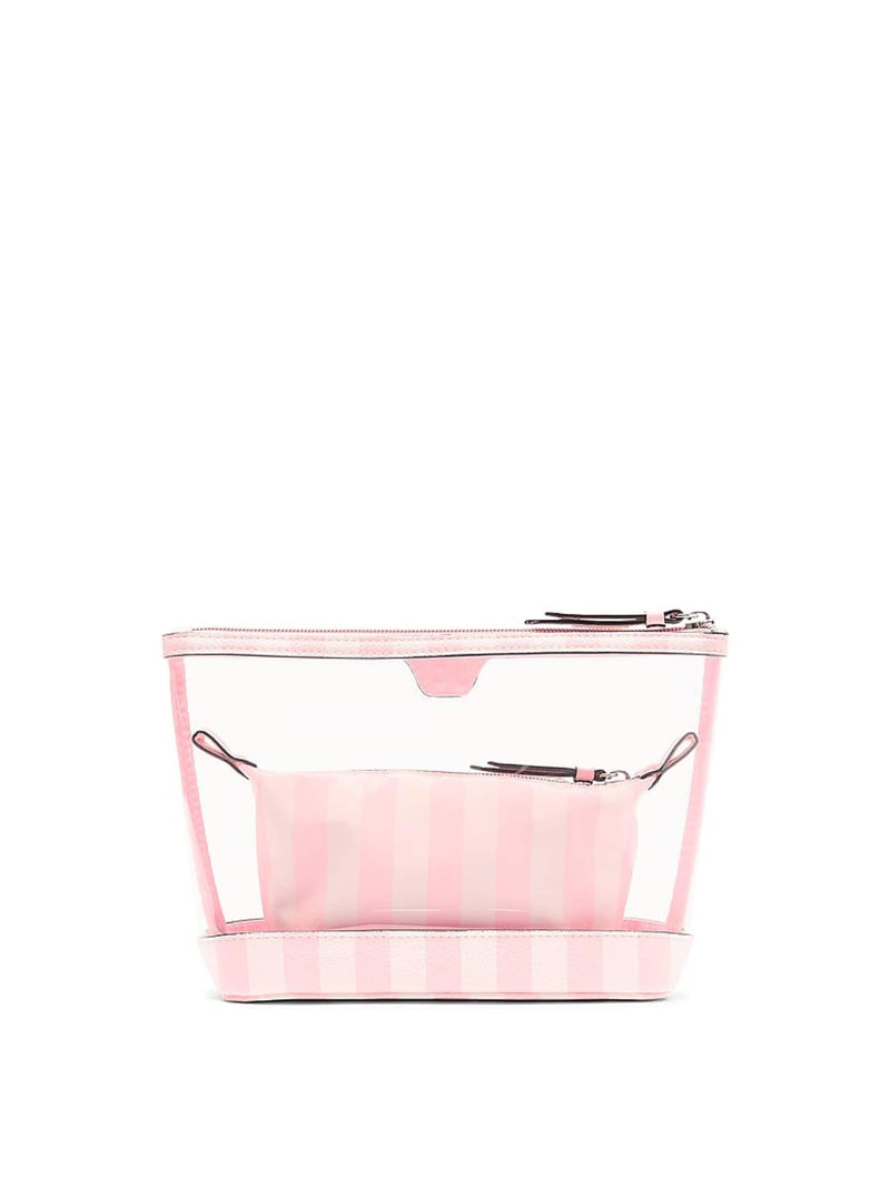 Victoria's Secret iconic stripe pink 2 piece makeup bag set (British brand)
