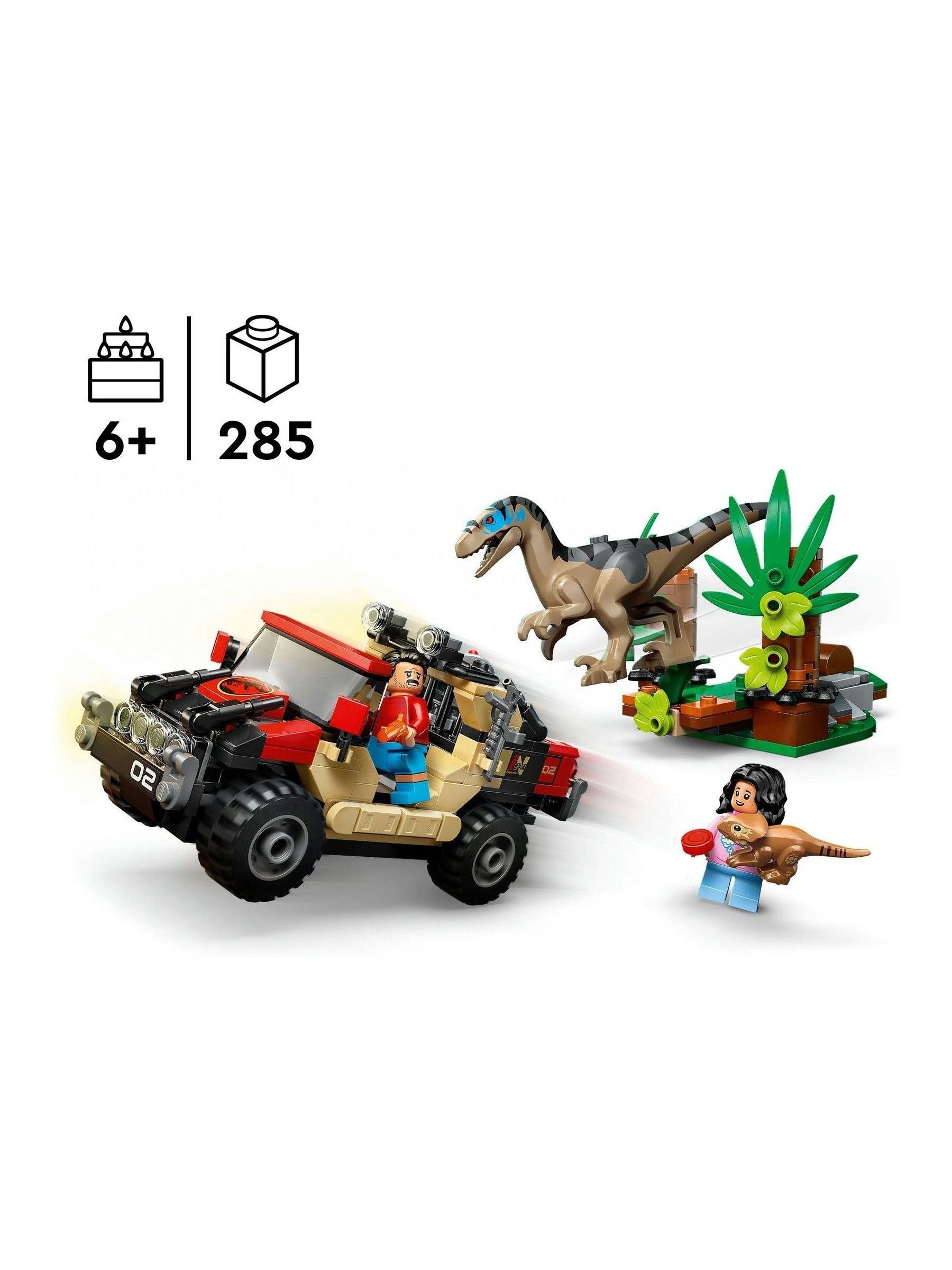 LEGO Jurassic World Raptor Off-Road Escape dinosaur toy set 285 pieces, imported from the UK