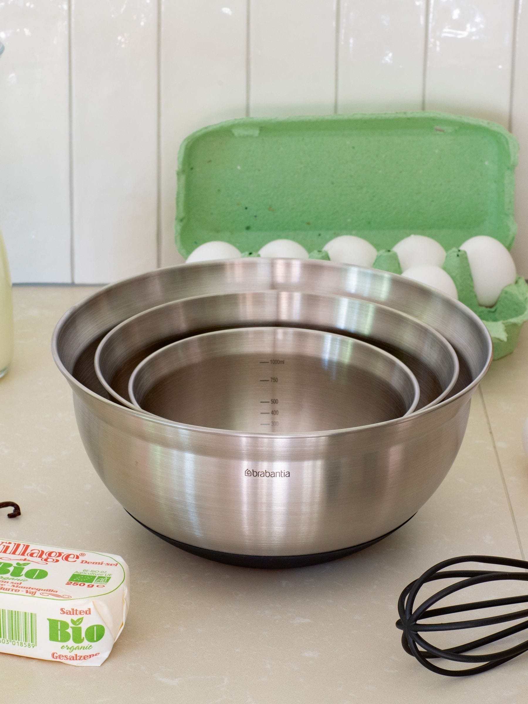 Brabantia Matt Steel Profile mixing bowl set, UK version