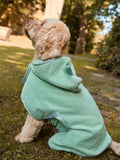 Green dinosaur pet towel robe, 88% polyester, 12% nylon (British brand)