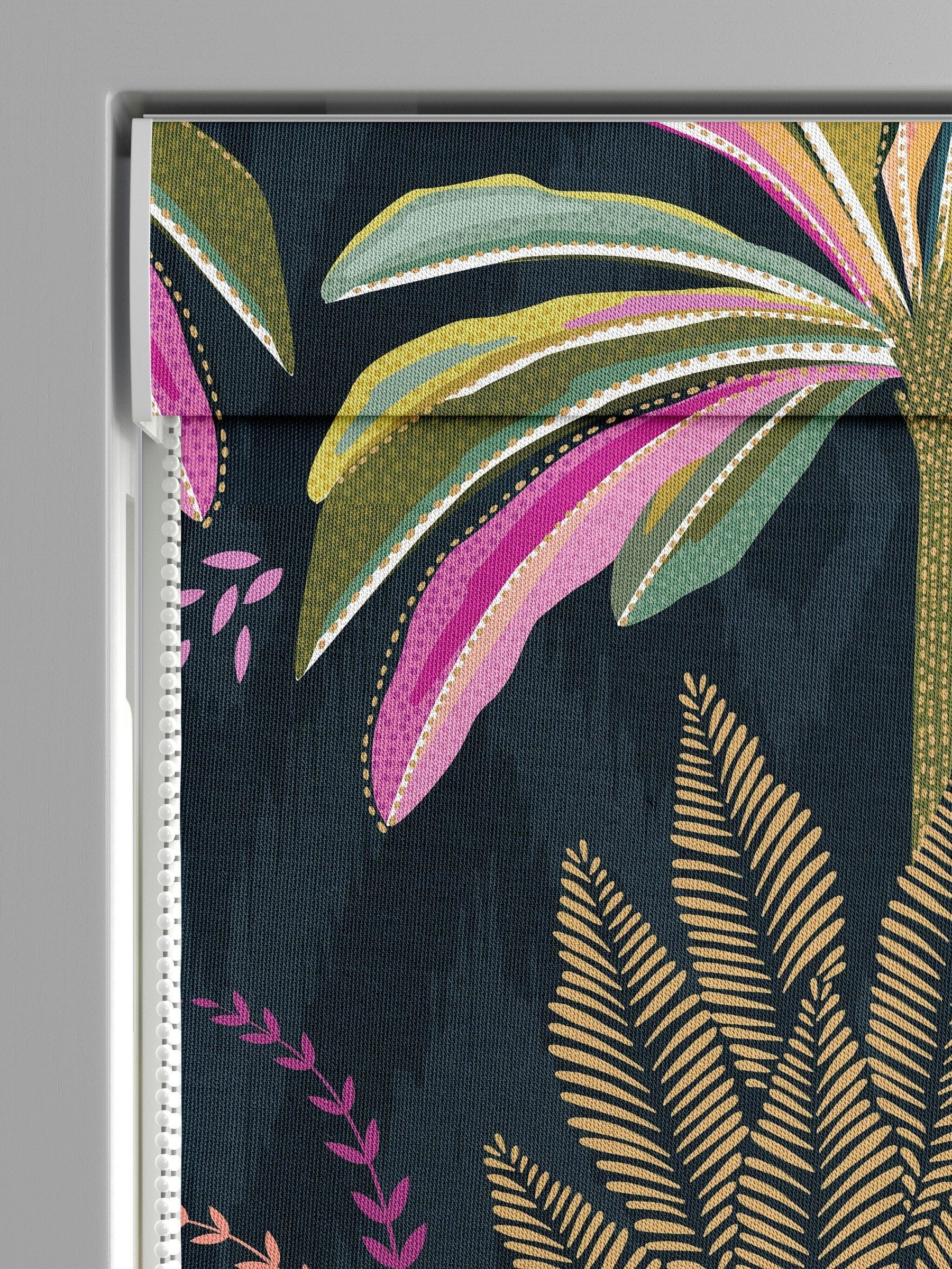 Sara Miller roman blind midnight blue faux silk palm garden, imported from the UK