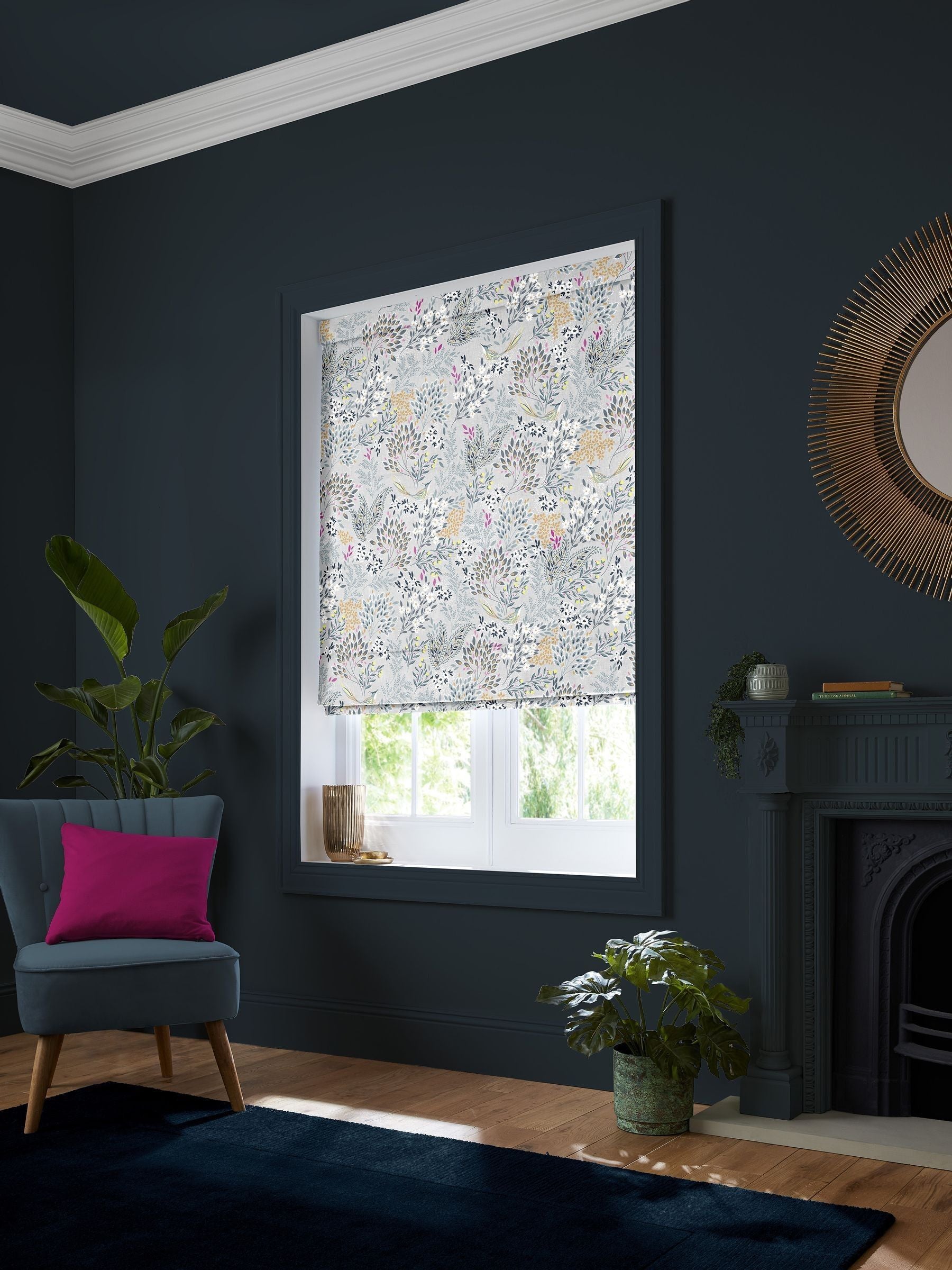 Sara Miller soft grey songbird roman blind - British product