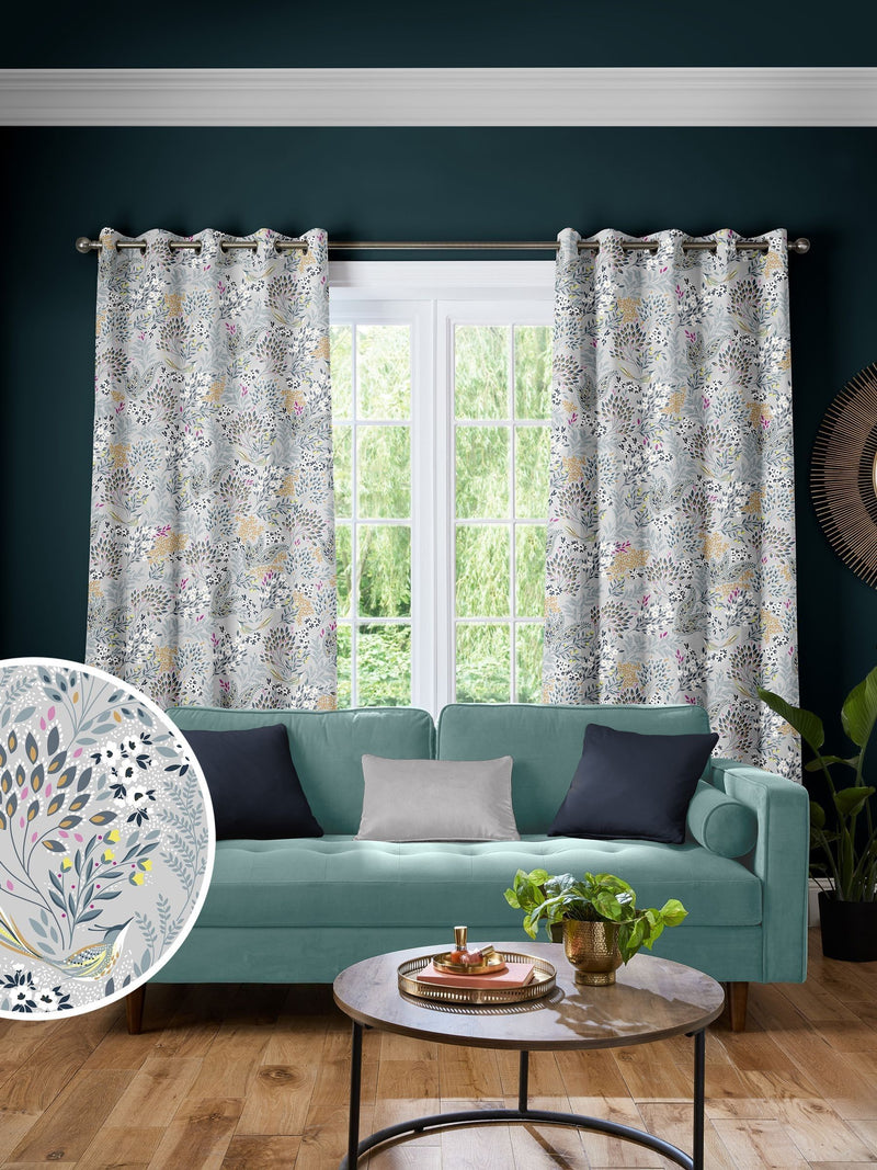 Sara Miller soft grey songbird curtains (British brand)