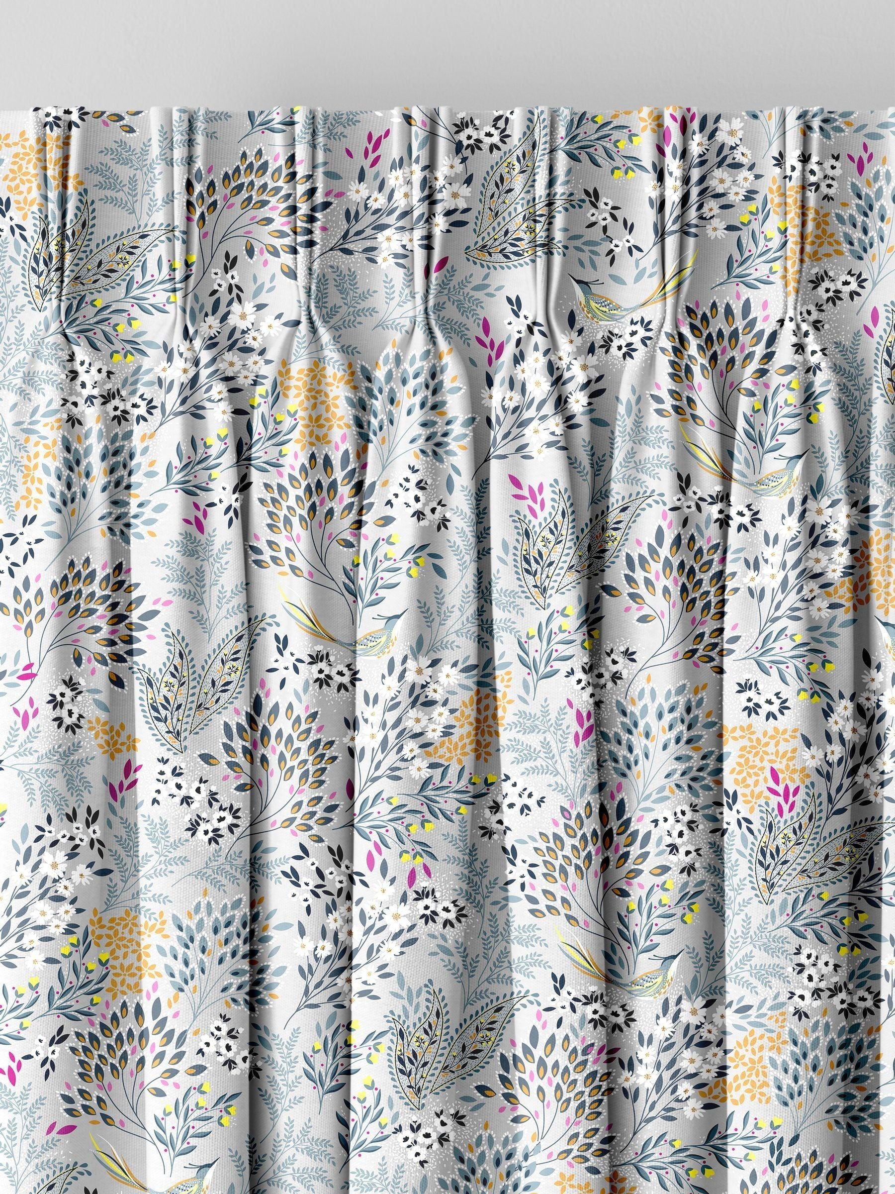 Sara Miller soft grey songbird curtains (British brand)
