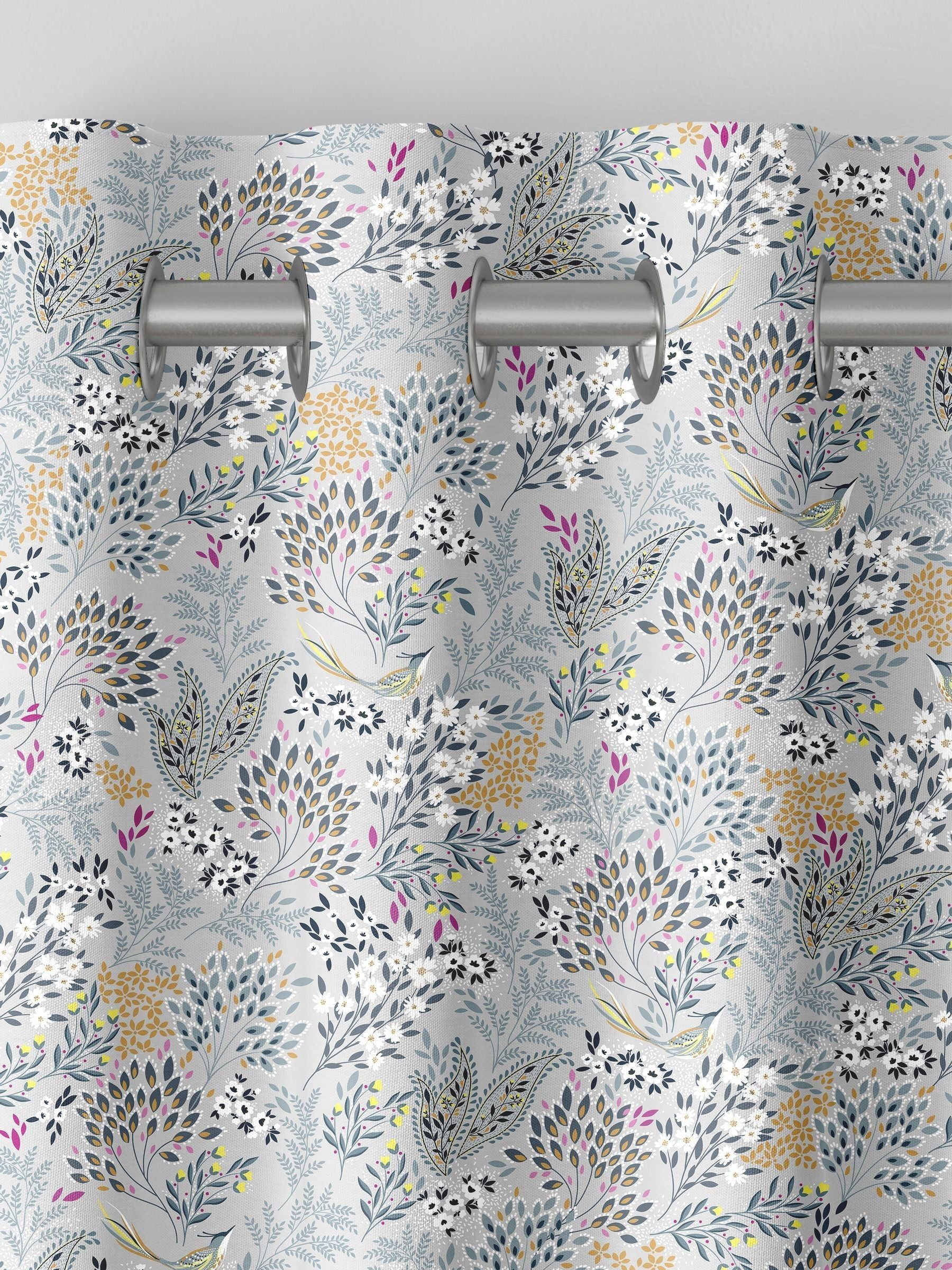 Sara Miller soft grey songbird curtains (British brand)