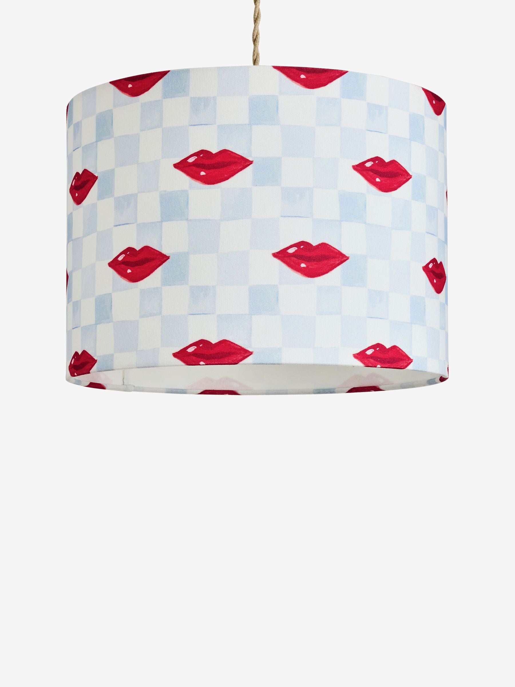 Eleanor Bowmer lampshade blue cream check lips 35cm - British product