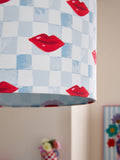 Eleanor Bowmer lampshade blue cream check lips 35cm - British product