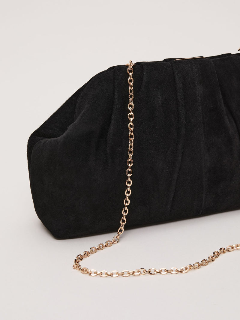 Phase Eight black suede clutch bag with gold detailing 13x25cm - British product