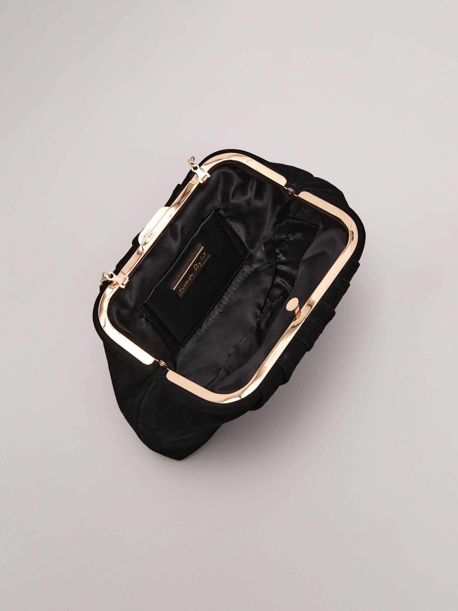 Phase Eight black suede clutch bag with gold detailing 13x25cm - British product