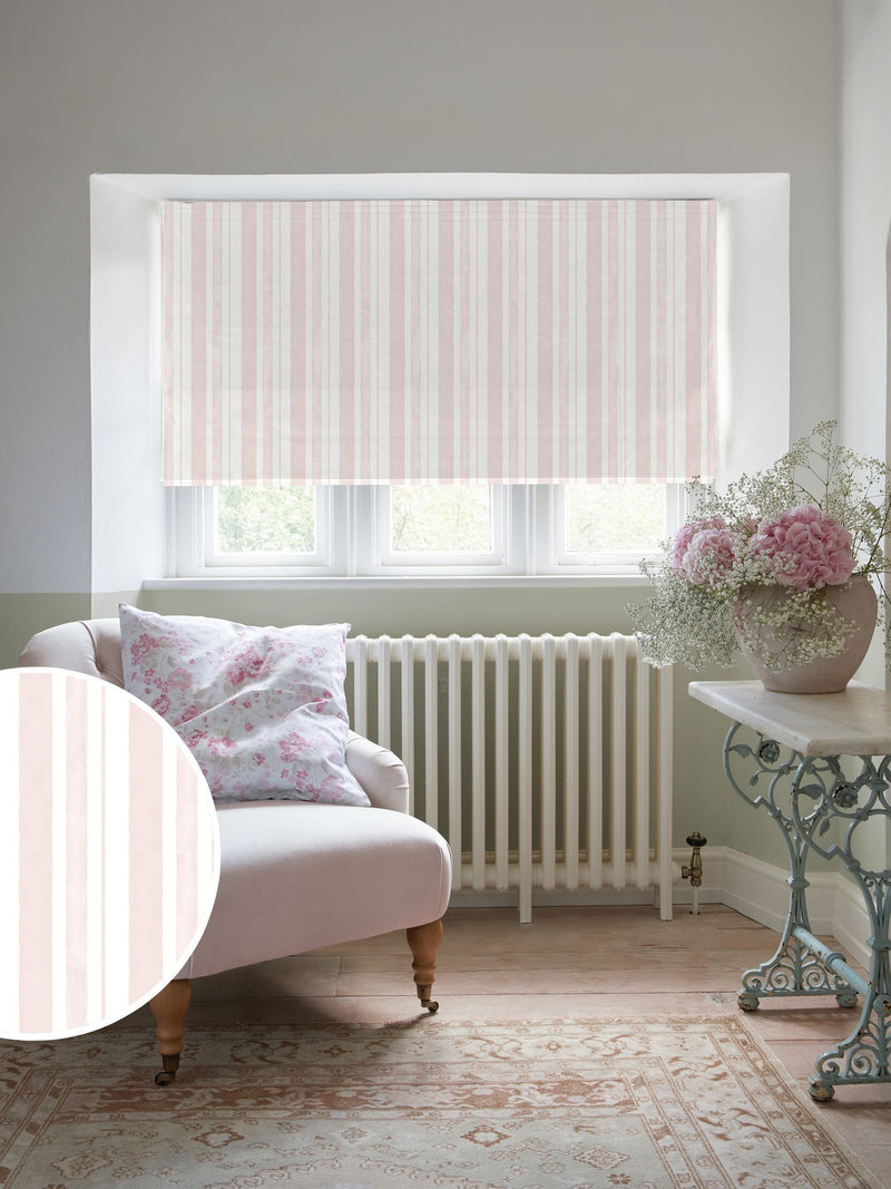Shabby Chic blush pink watercolour stripe made to measure roman blind - British product