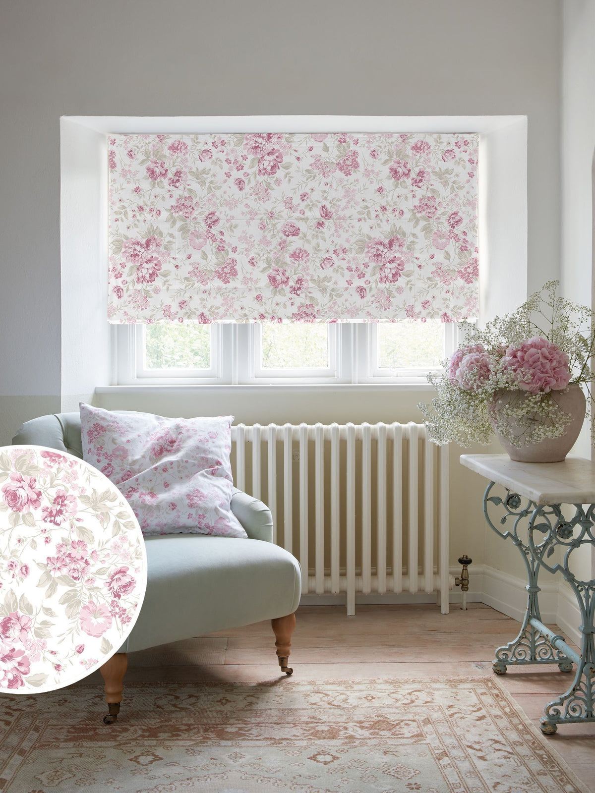 Shabby Chic pink romantic rose Roman blind, imported from the UK