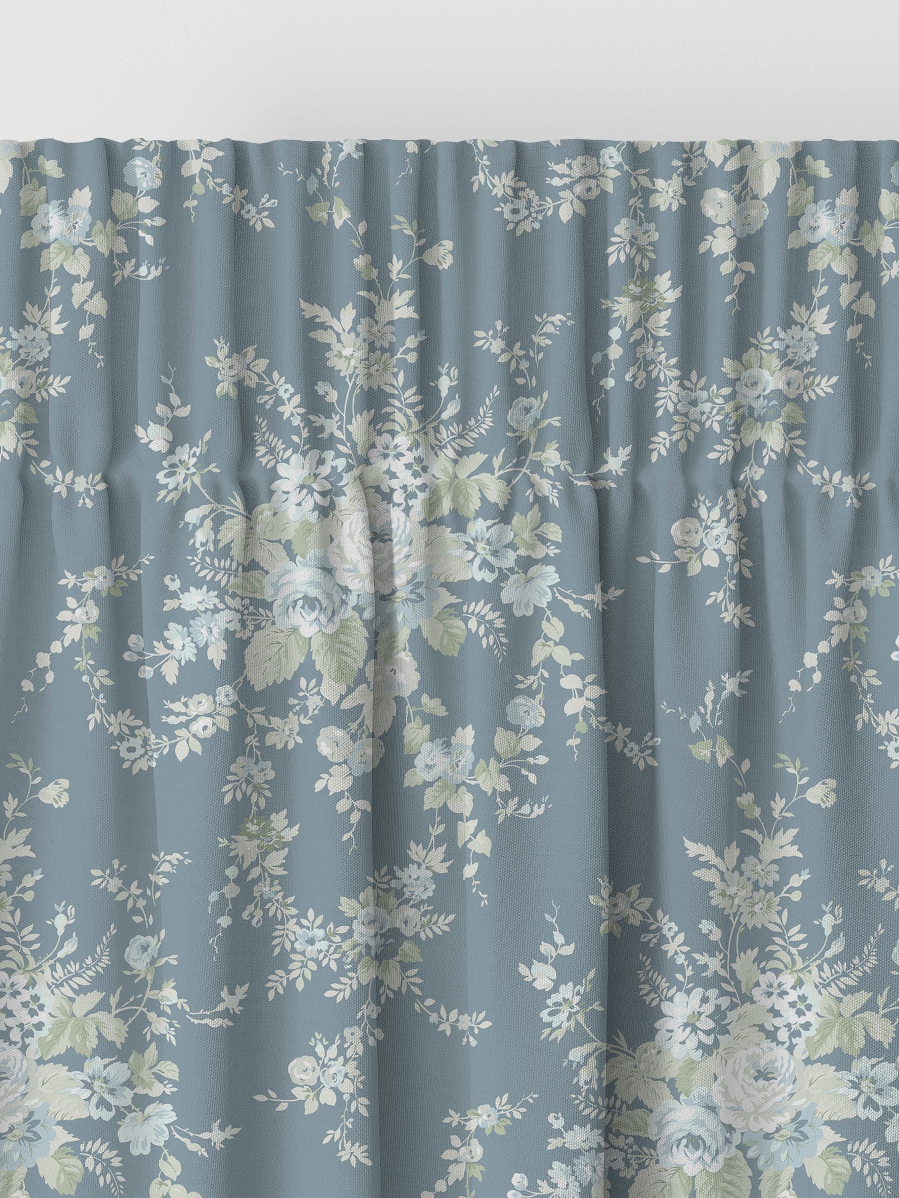 Shabby Chic dusky blue floral curtains 100% cotton - British product