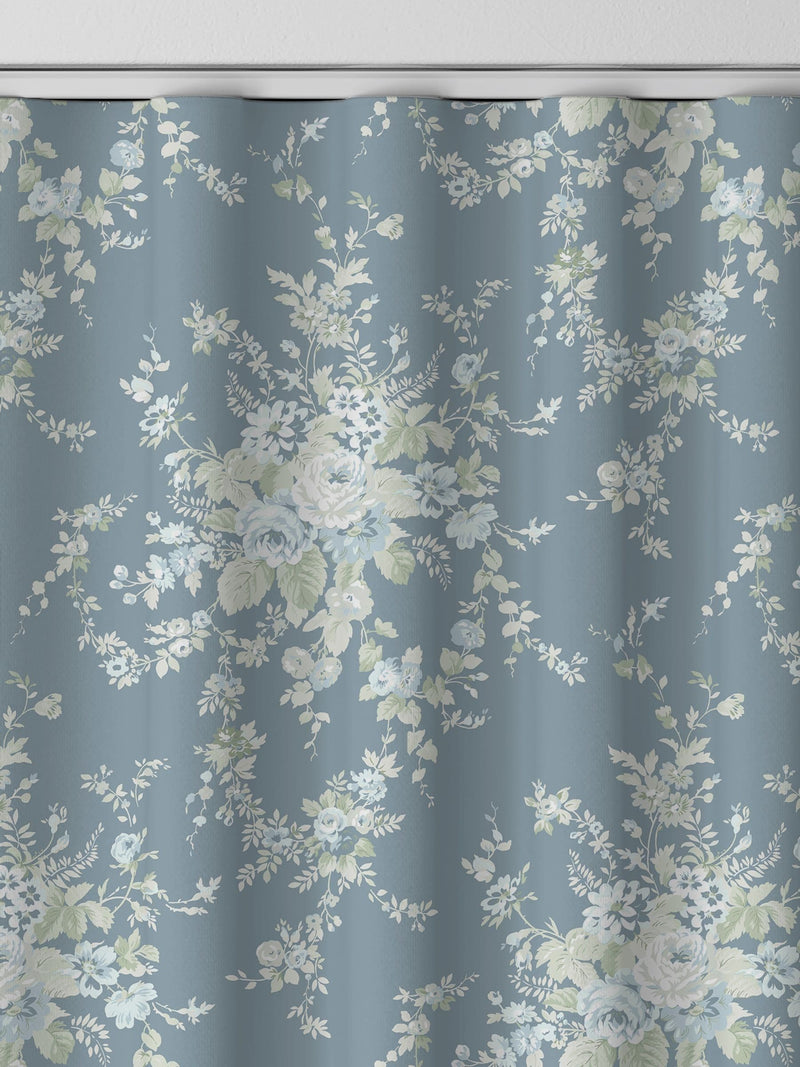 Shabby Chic dusky blue floral curtains 100% cotton - British product