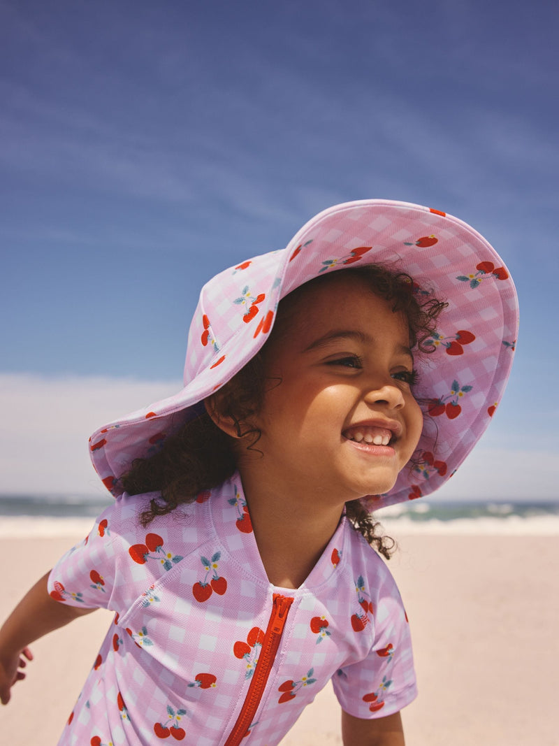 Swim hat pink cherry gingham for children (British brand)