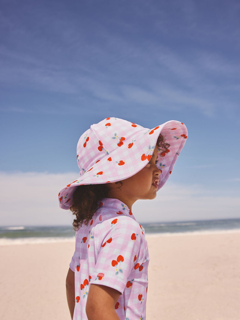 Swim hat pink cherry gingham for children (British brand)