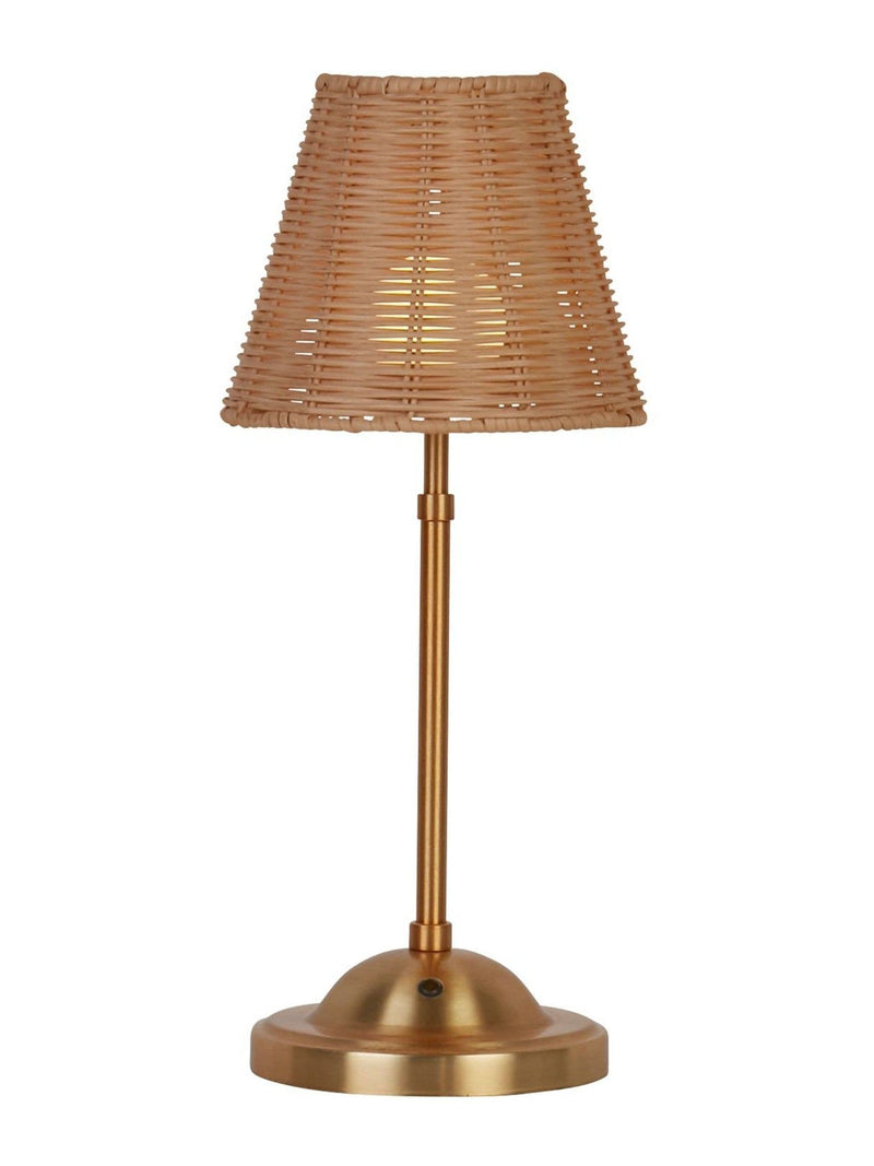 Searchlight rechargeable LED table lamp with rattan shade (British brand)