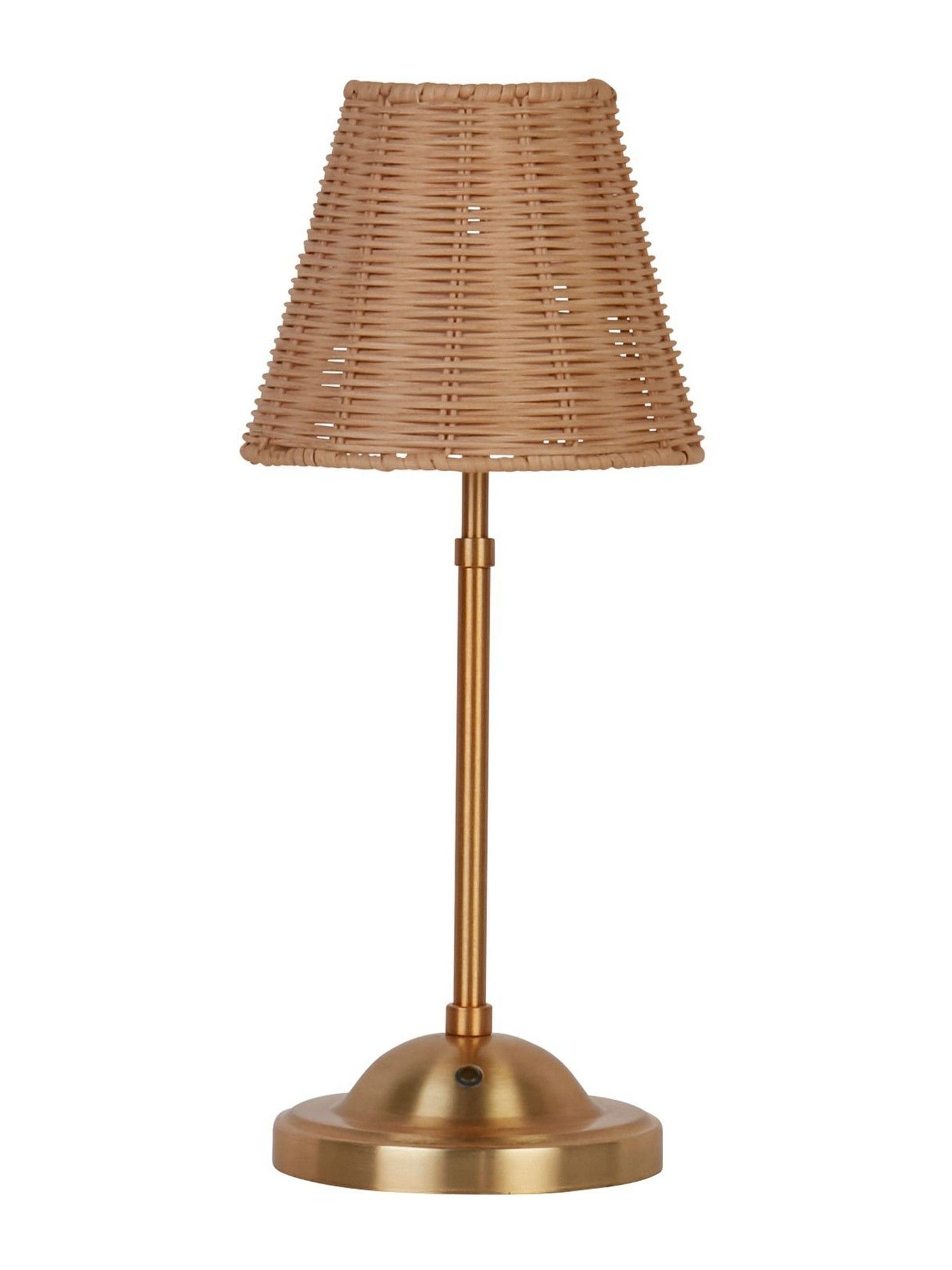 Searchlight rechargeable LED table lamp with rattan shade (British brand)