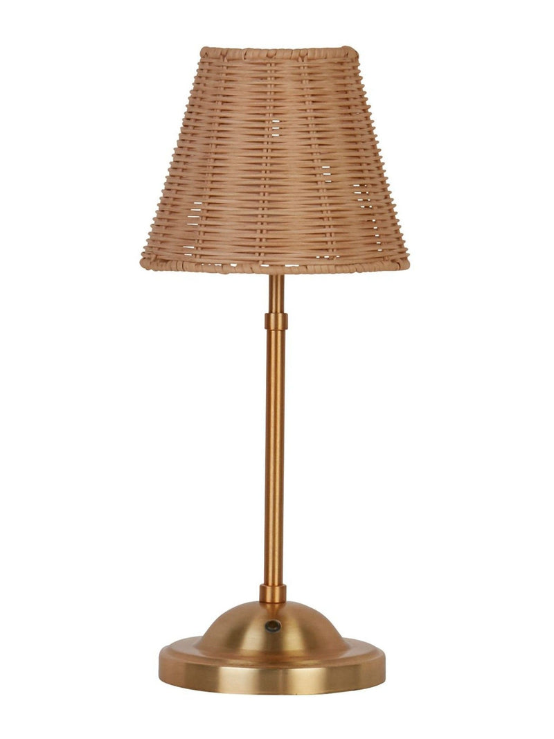 Searchlight rechargeable LED table lamp with rattan shade (British brand)