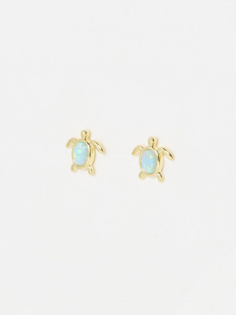 Oliver Bonas gold plated opalite turtle stud earrings, imported from the UK